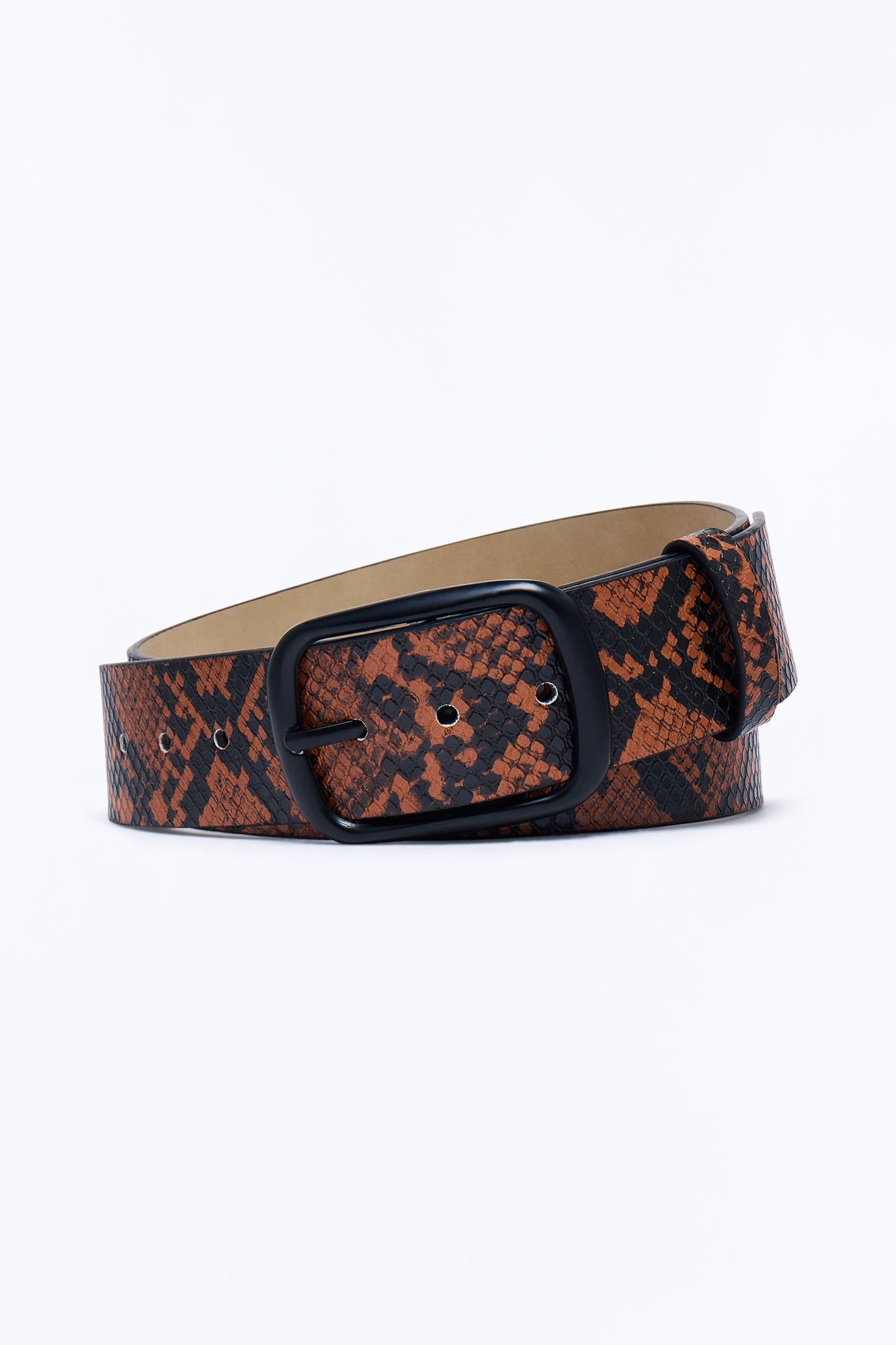 Snake Embossed Faux Leather Buckle Belt - Brown/combo image 3