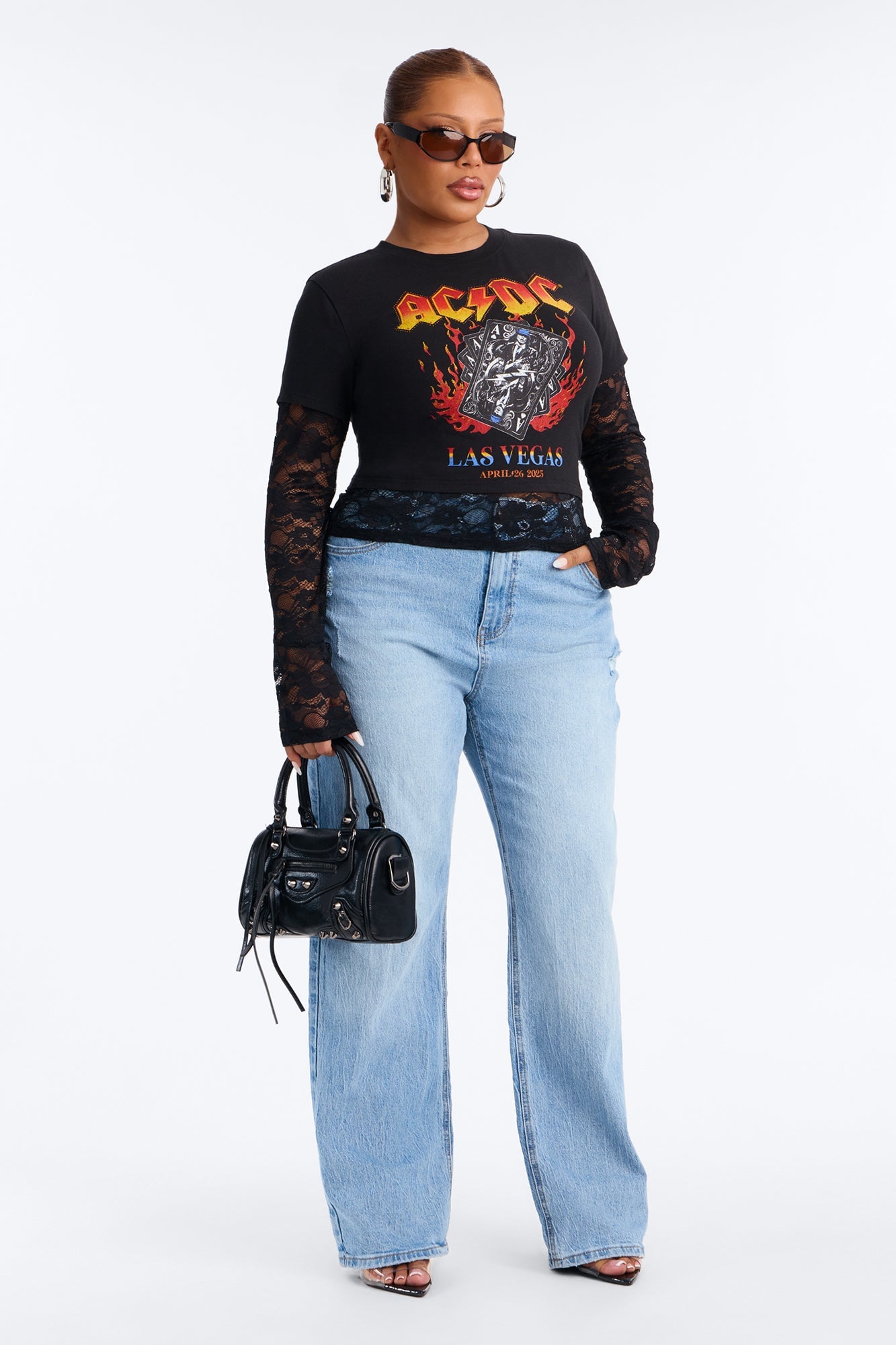 ACDC Live In Vegas Lace 2Fer Baby Tee - Black image 2