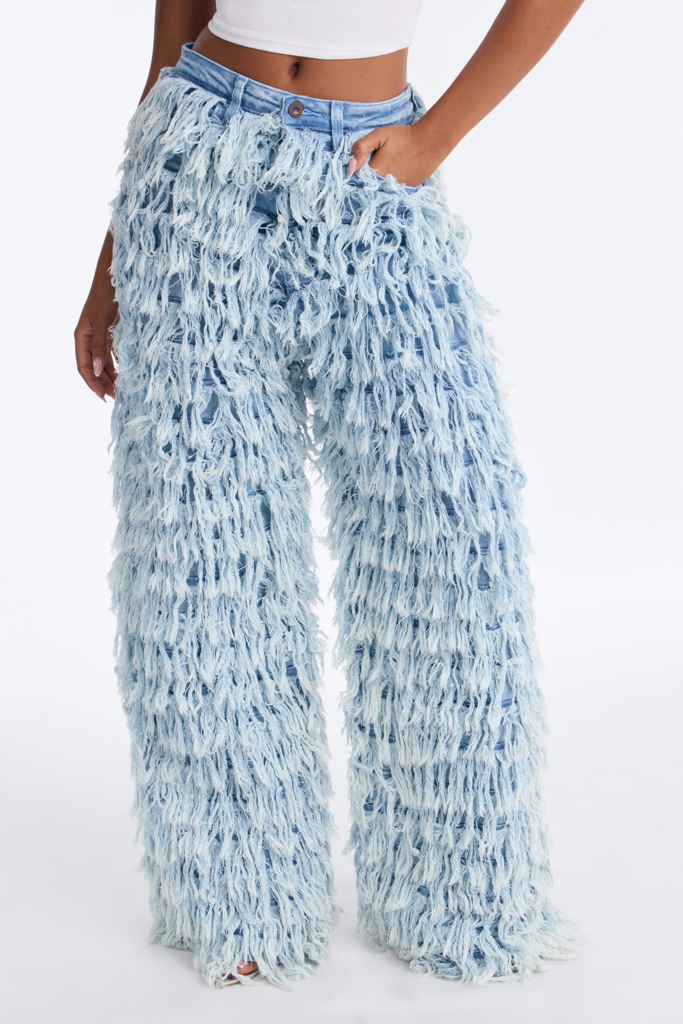 Cloud 9 Premium Fringe Wide Leg Jeans - Light Wash image 2