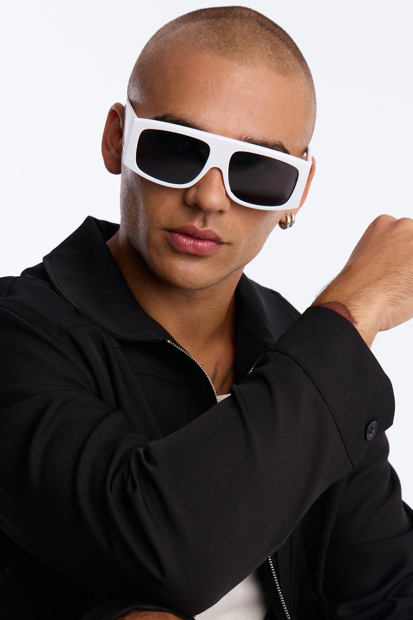 Metallic Flames Flat Top Square Frame Sunglasses - White/Black image 2