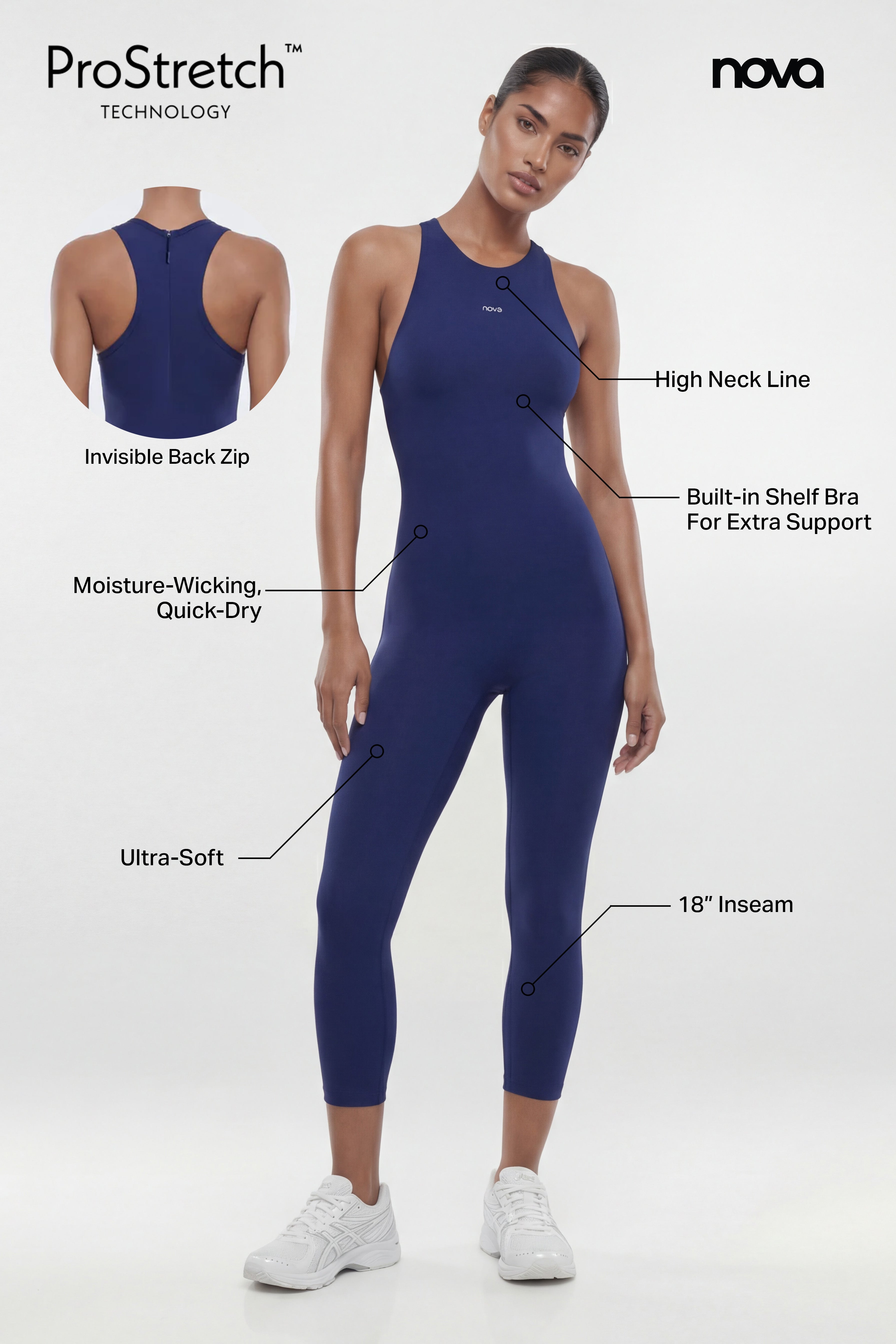 ProStretch™ 18″ High Neck Capri Jumpsuit - Navy image 5