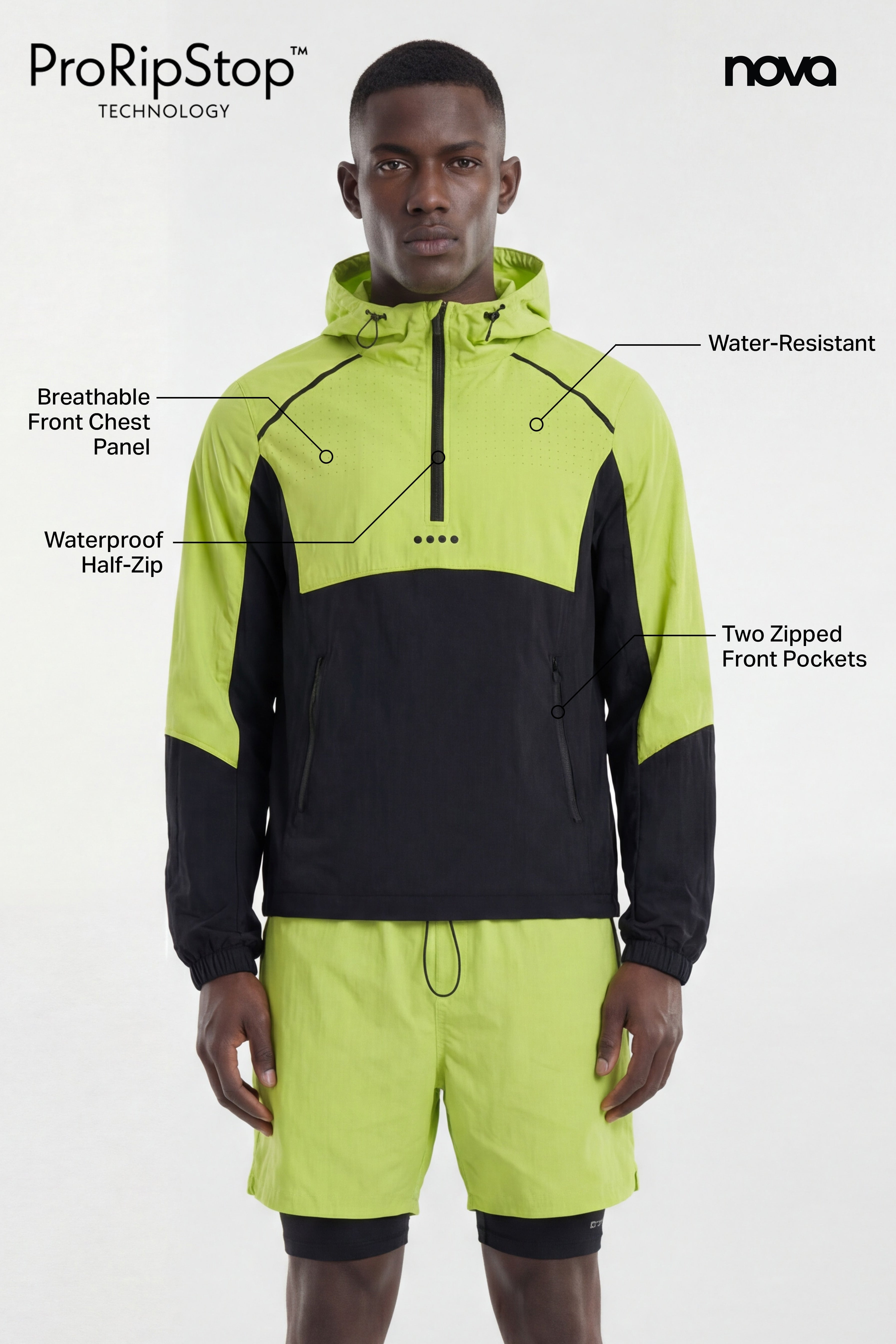 ProRipStop Hooded Half Zip Jacket - Neon Yellow image 6