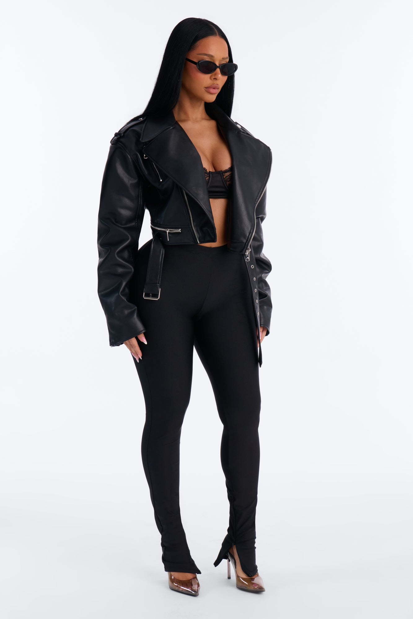 Primavera Split Hem Full Length Tricot Leggings - Black image 5