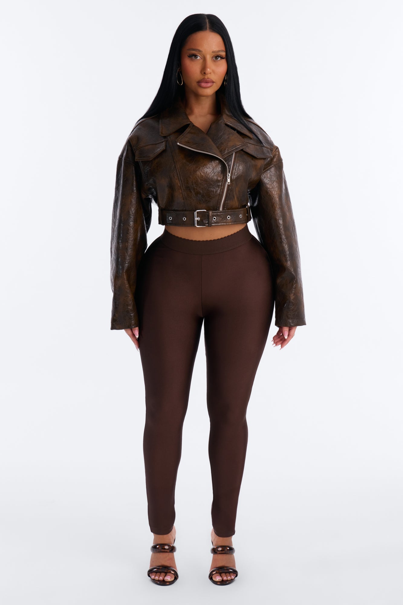 Kylie Scalloped Trim Tricot Leggings - Chocolate image 5