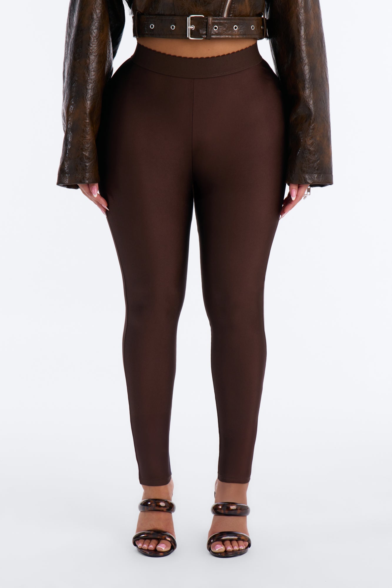 Kylie Scalloped Trim Tricot Leggings - Chocolate image 6