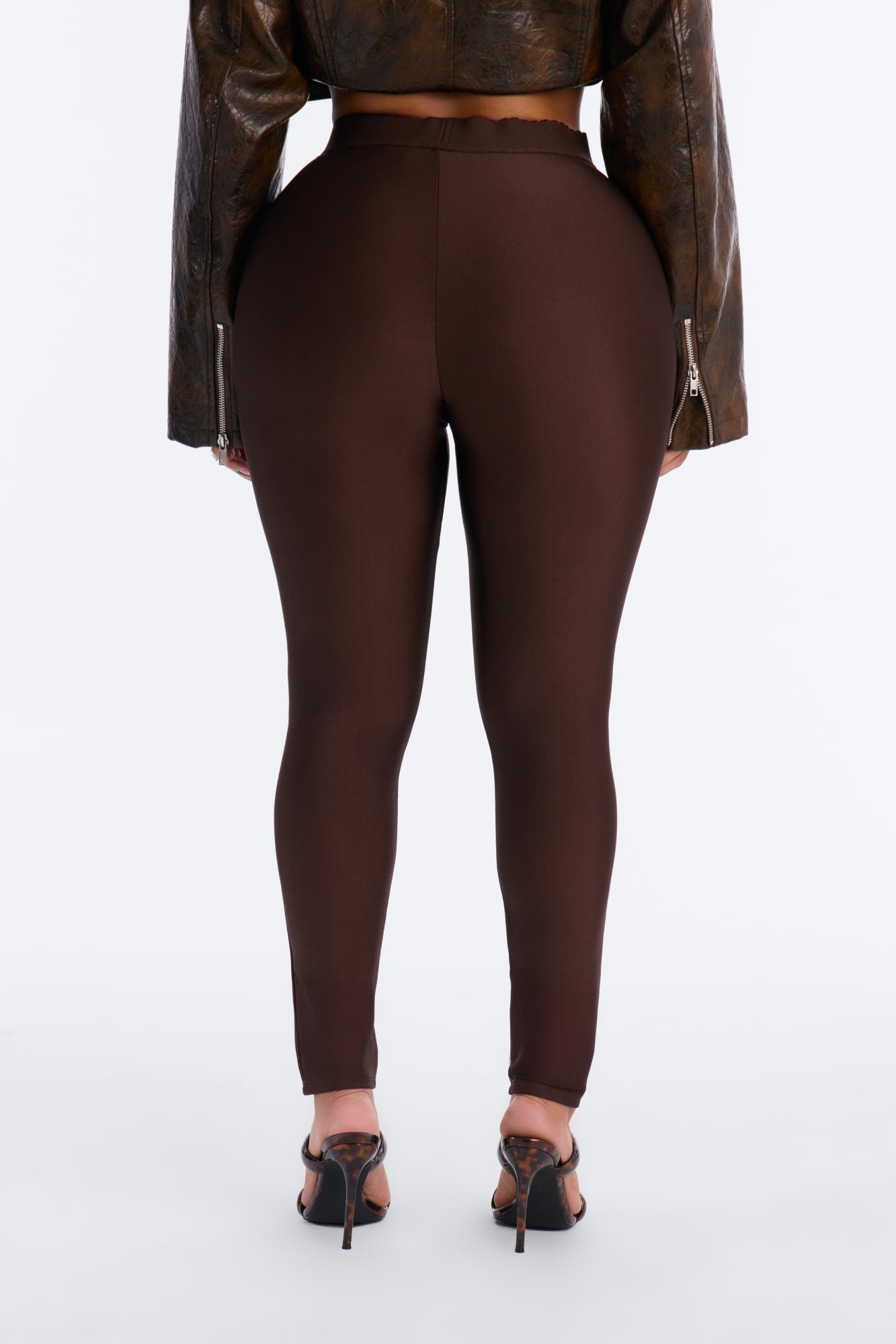 Kylie Scalloped Trim Tricot Leggings - Chocolate image 8