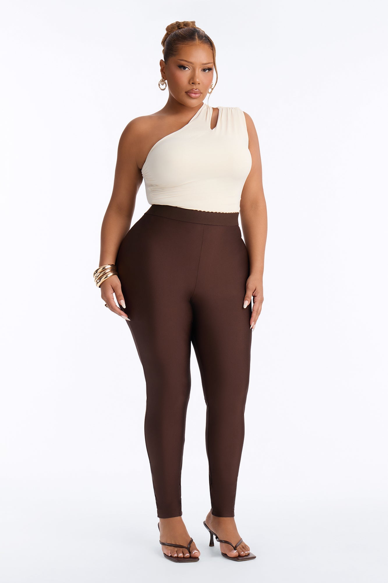 Kylie Scalloped Trim Tricot Leggings - Chocolate image 2