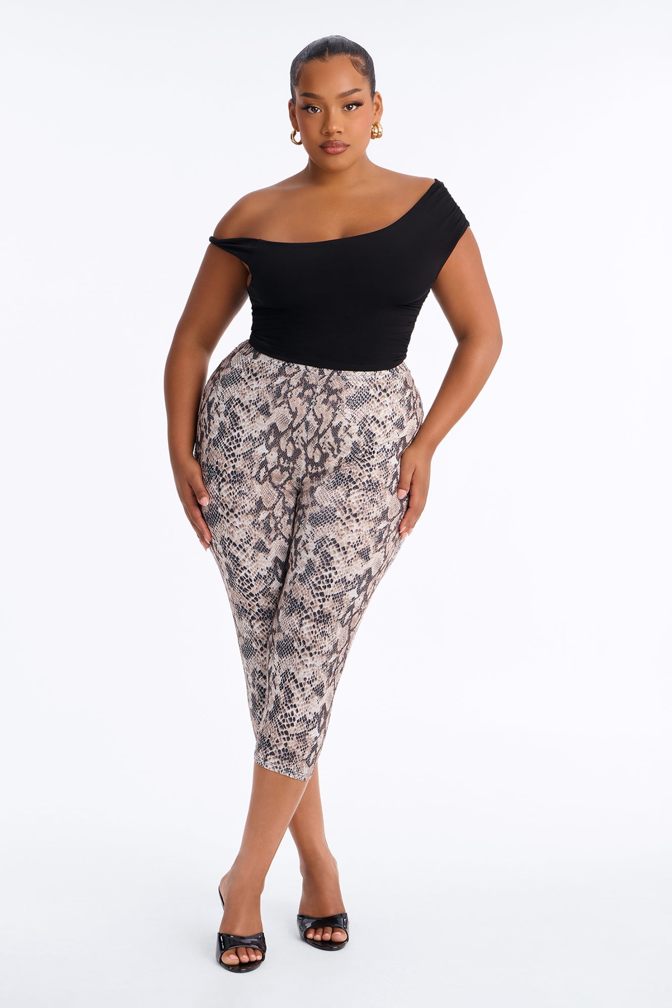 Slick Moves High Rise Snakeskin Capri Leggings - Brown Combo image 1
