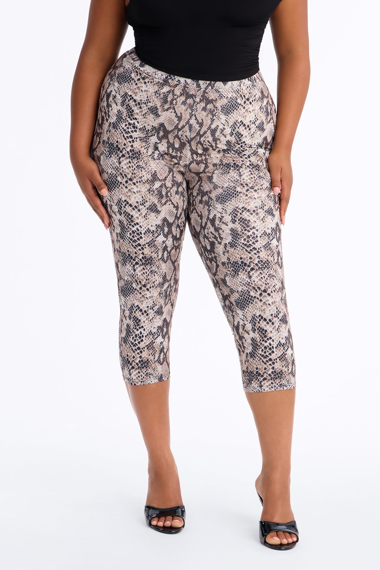 Slick Moves High Rise Snakeskin Capri Leggings - Brown Combo image 2