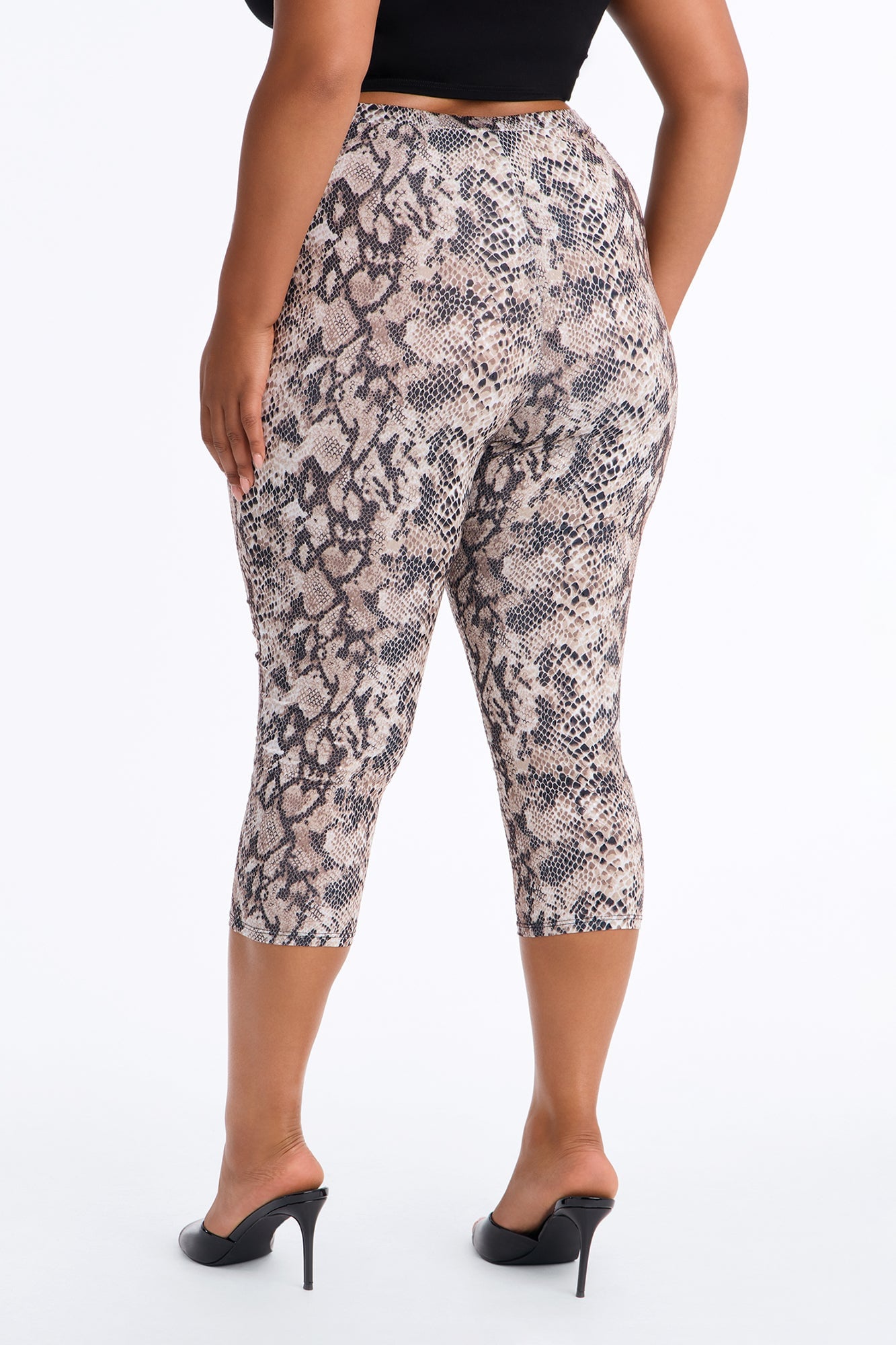 Slick Moves High Rise Snakeskin Capri Leggings - Brown Combo image 3