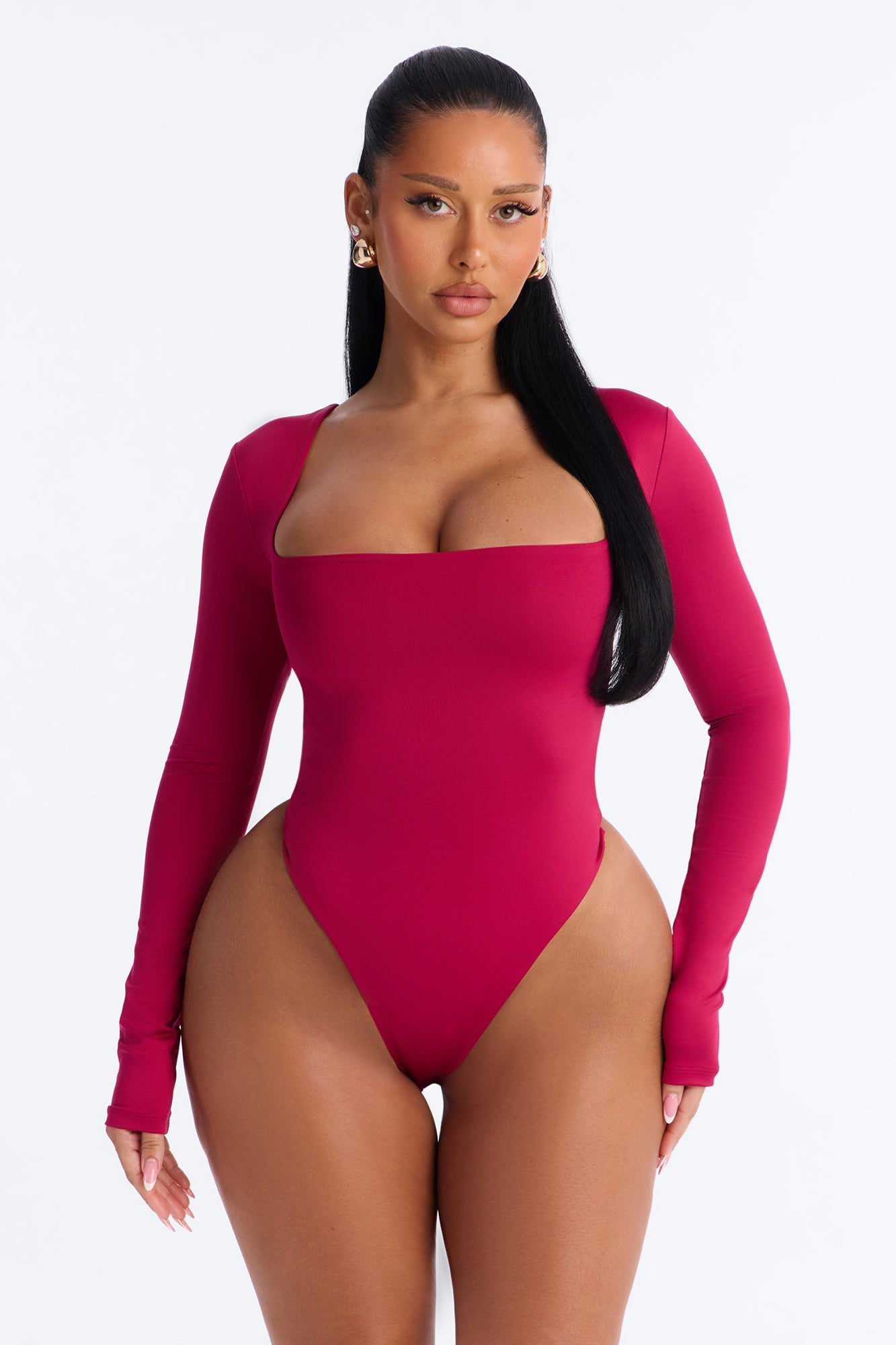 Contour Double Lined Long Sleeve Square Neck Bodysuit - Raspberry image 5