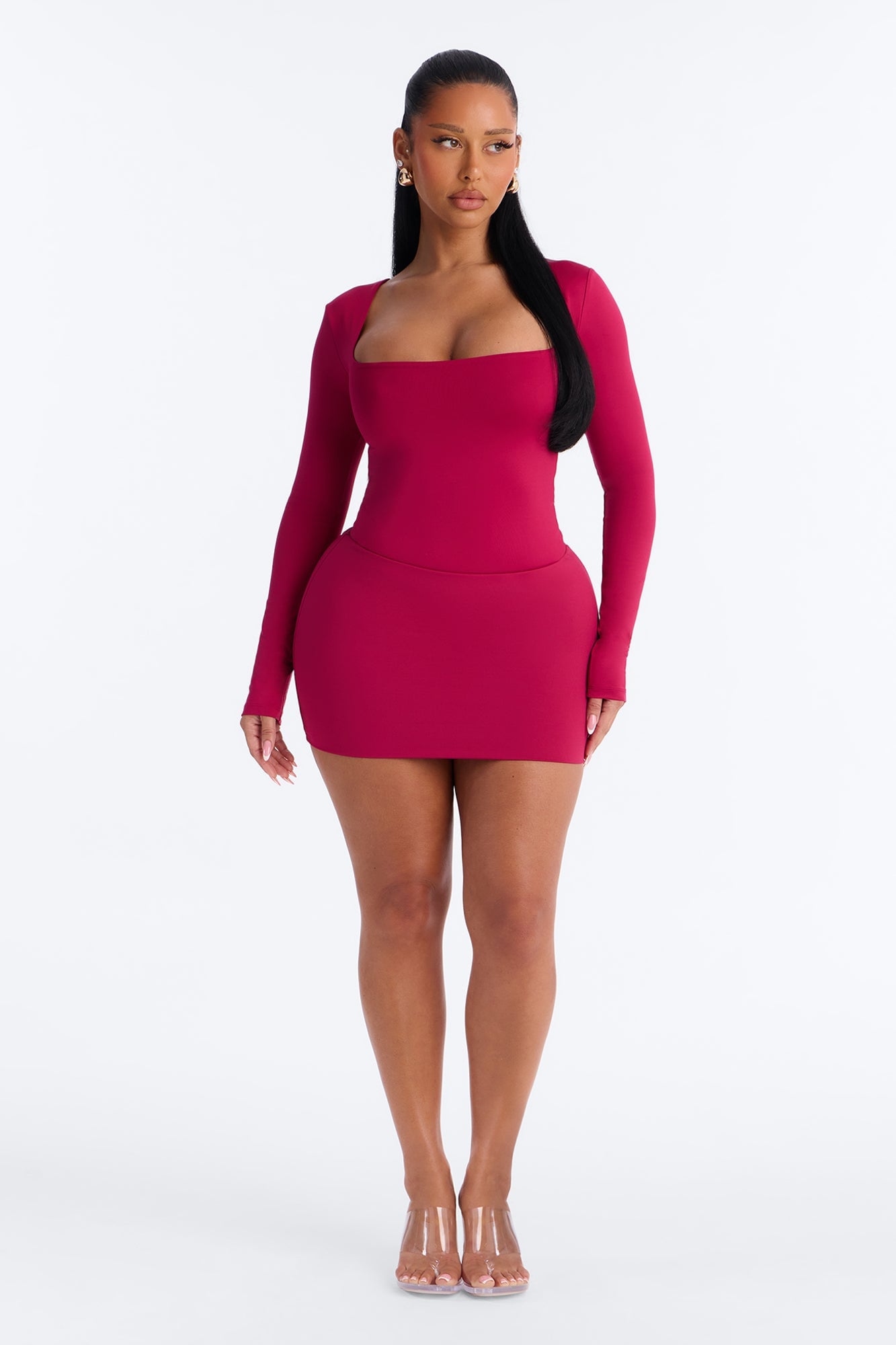 Contour Double Lined Long Sleeve Square Neck Bodysuit - Raspberry image 6