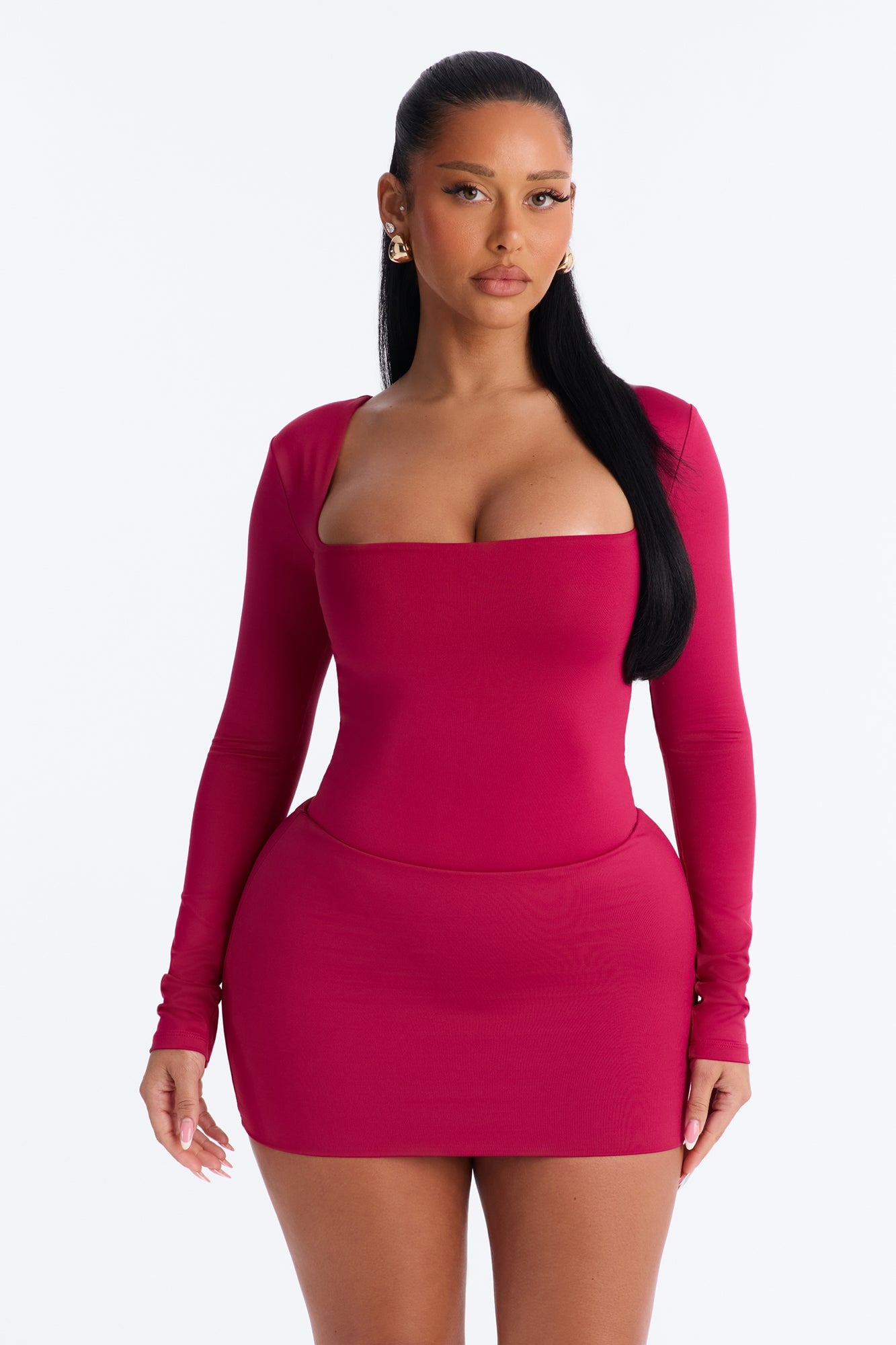 Contour Double Lined Long Sleeve Square Neck Bodysuit - Raspberry image 7