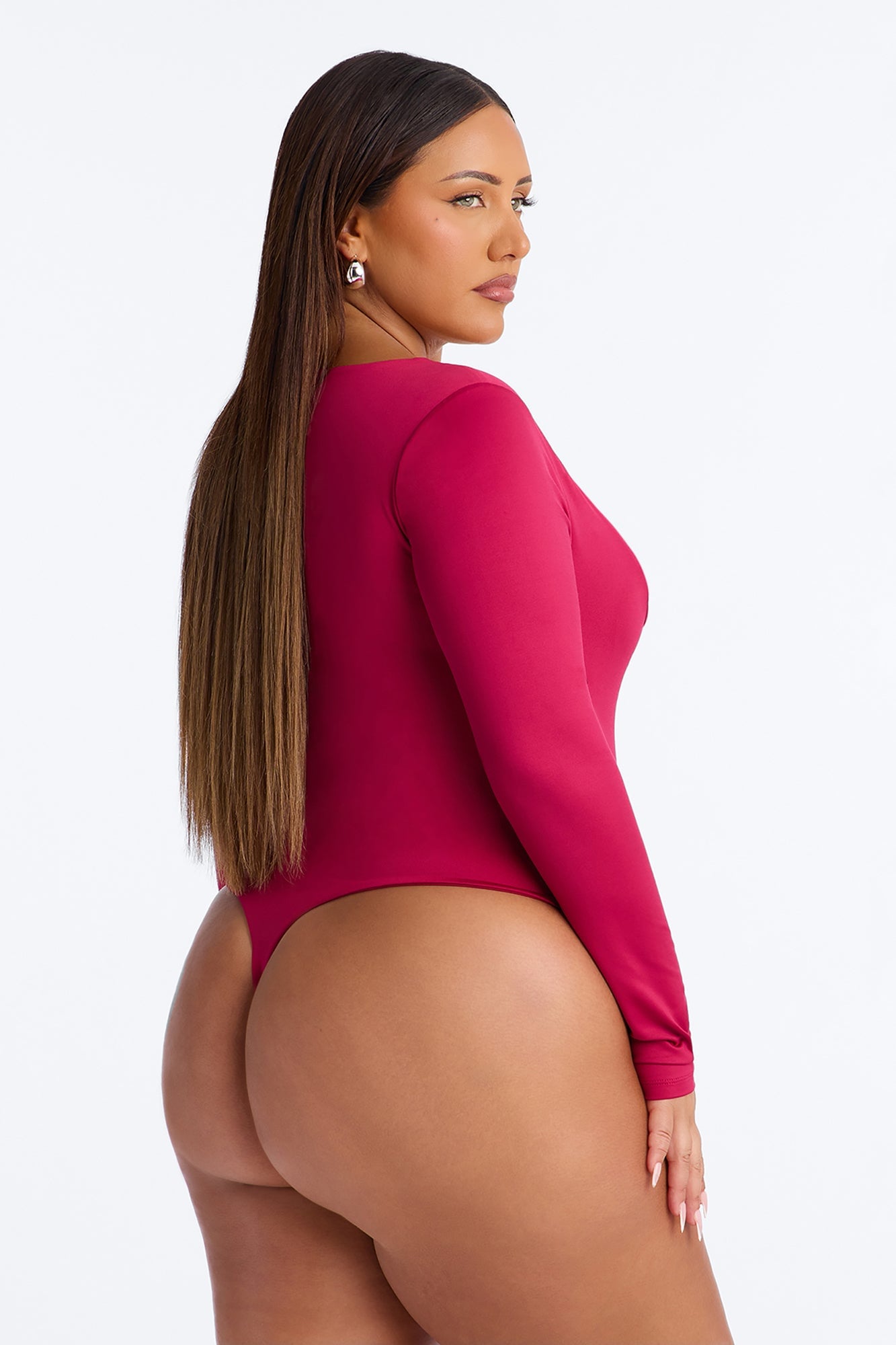 Contour Double Lined Long Sleeve Square Neck Bodysuit - Raspberry image 4