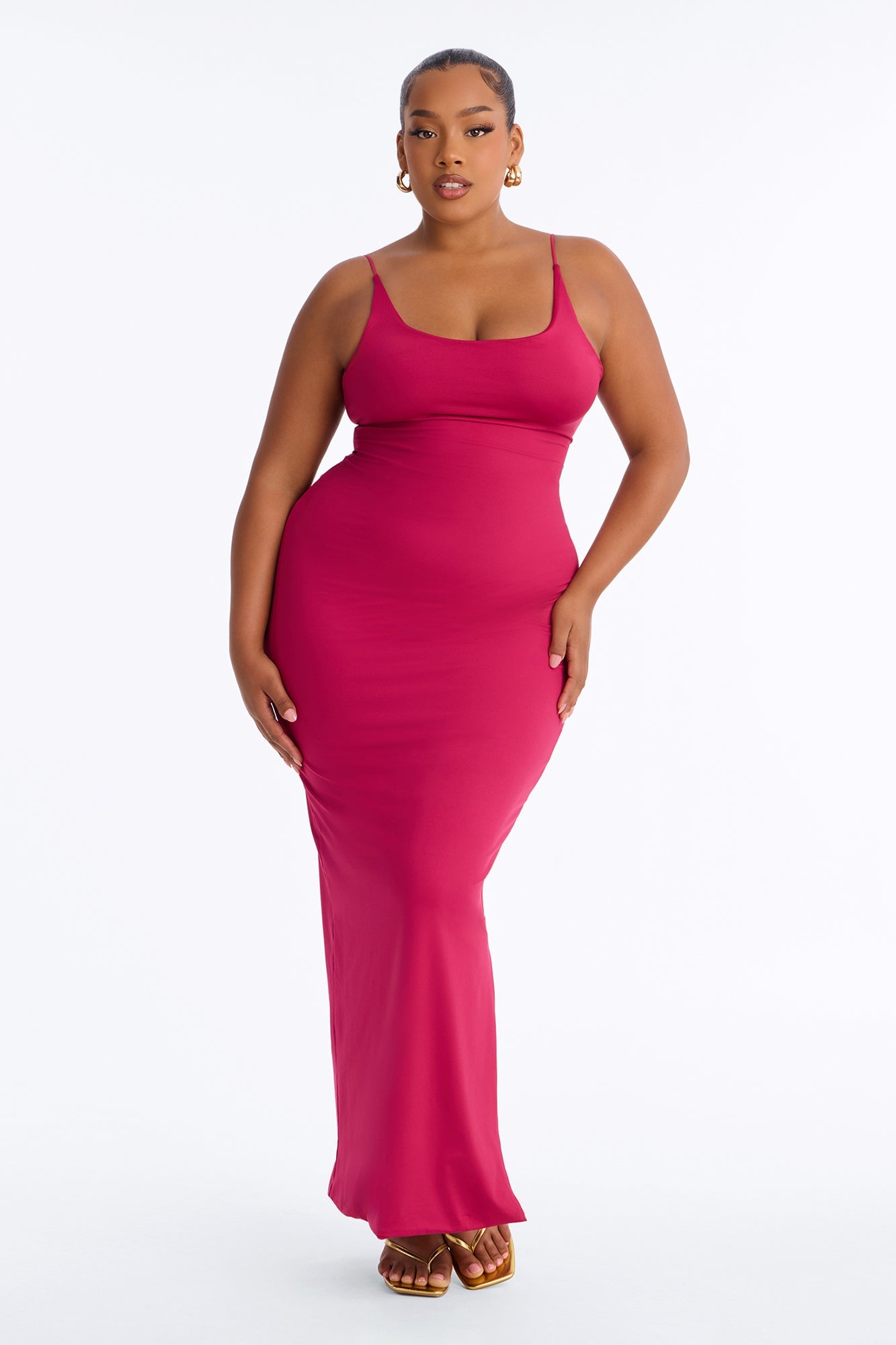 Contour Double Lined Scoop Neck Spaghetti Strap Maxi Dress - Raspberry image 1