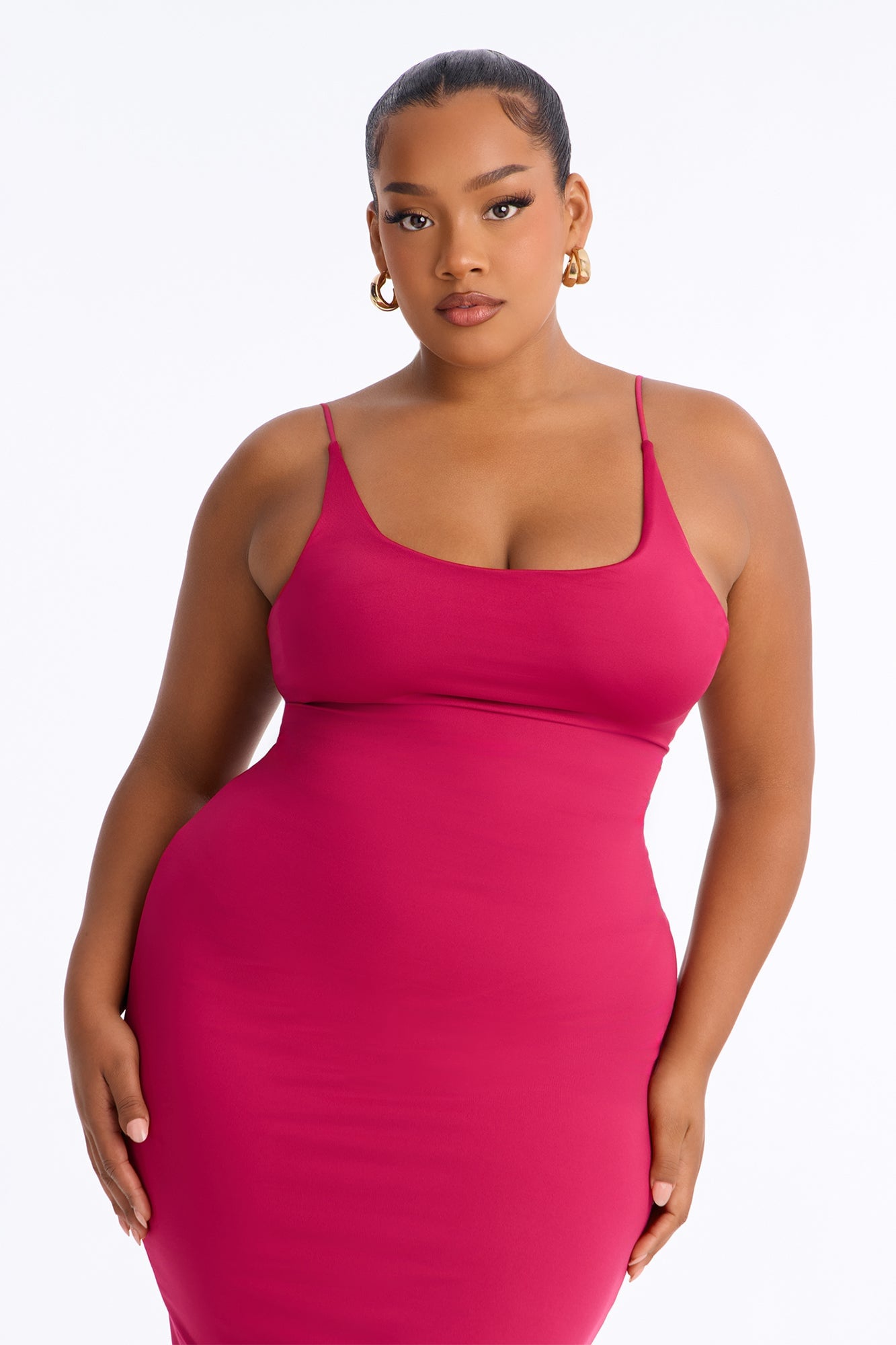 Contour Double Lined Scoop Neck Spaghetti Strap Maxi Dress - Raspberry image 2