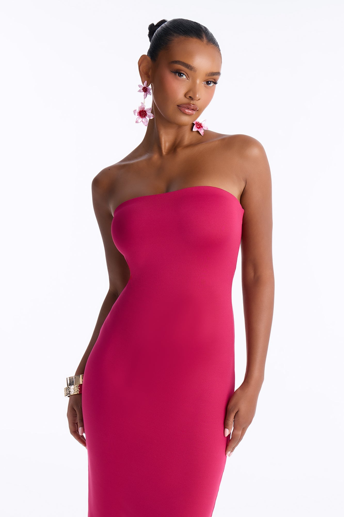 Contour Double Lined Strapless Midi Dress - Raspberry image 6