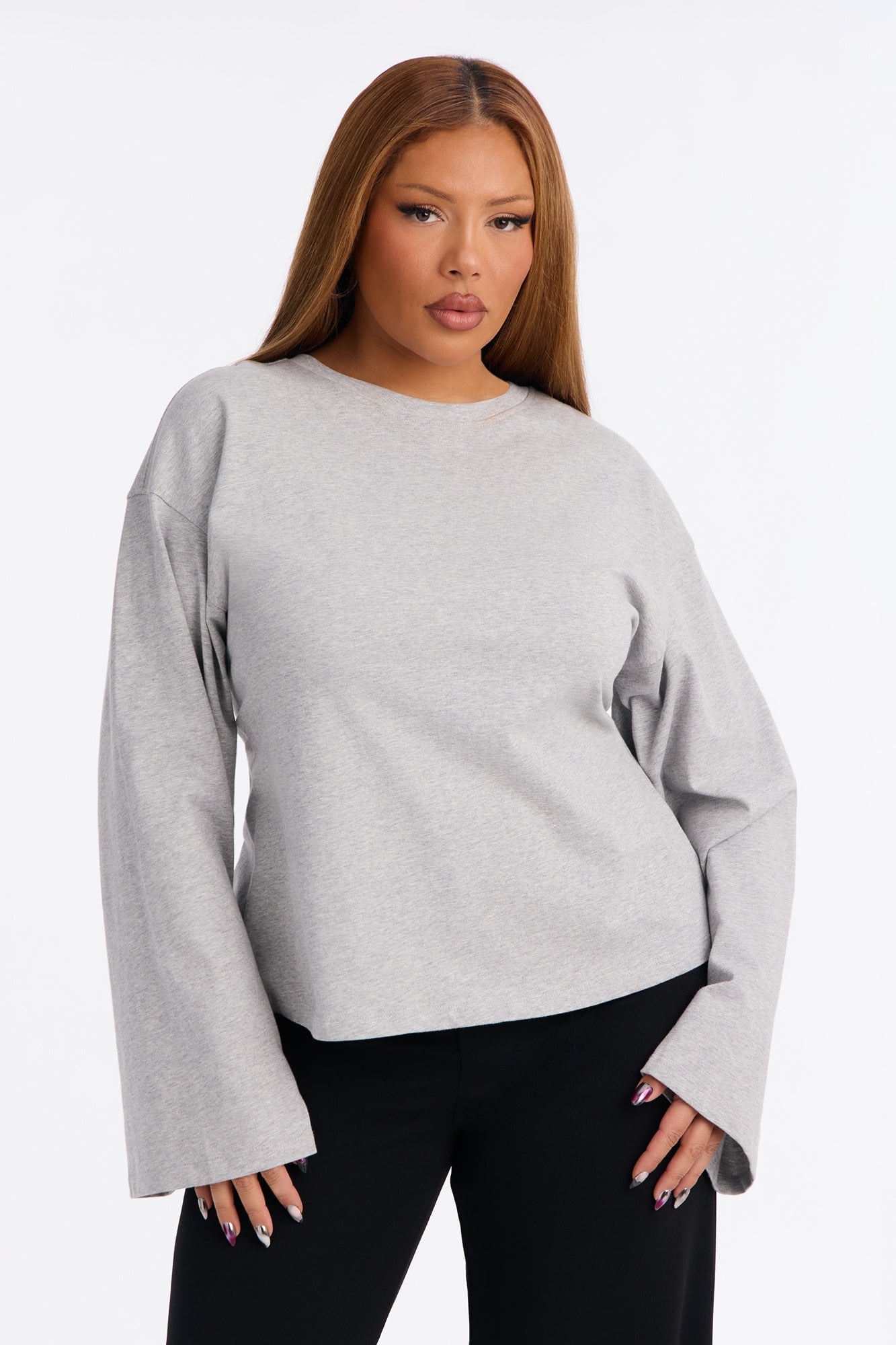 Jayden Fitted Shirt Long Sleeve T-Shirt - Heather Grey image 1