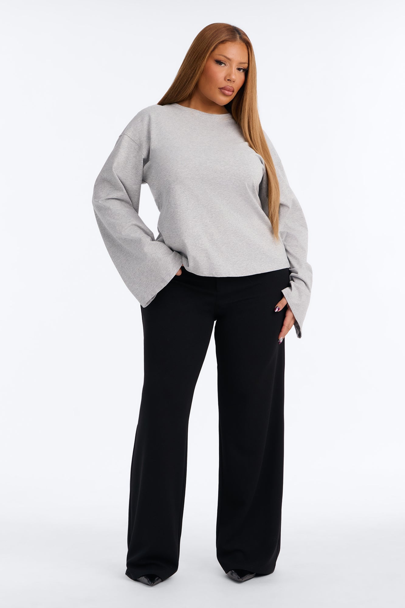 Jayden Fitted Shirt Long Sleeve T-Shirt - Heather Grey image 2