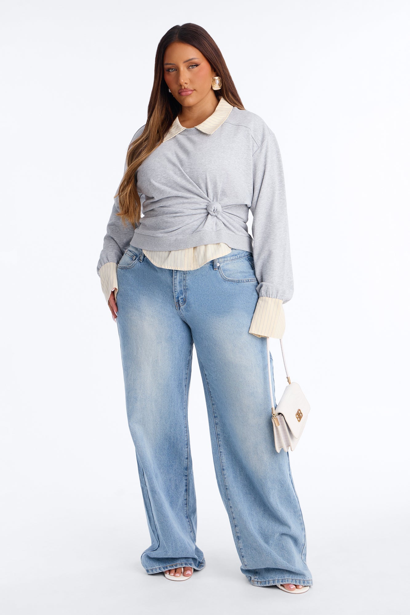Lindsey French Terry Layered Long Sleeve Top - Heather Grey image 2