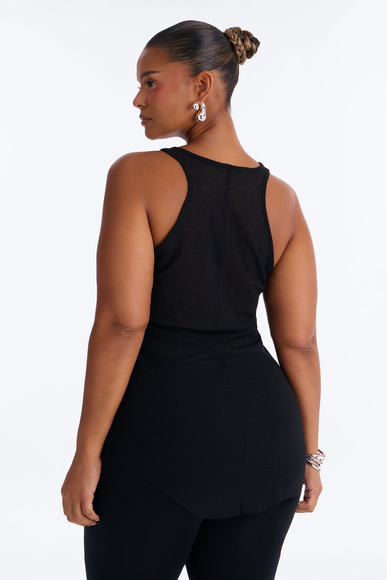 Gigi Long Ribbed Sheer Tank Top - Black image 4