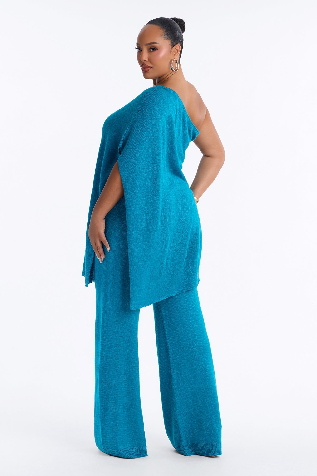 Solia One Shoulder Sweater Pant Set - Teal image 4