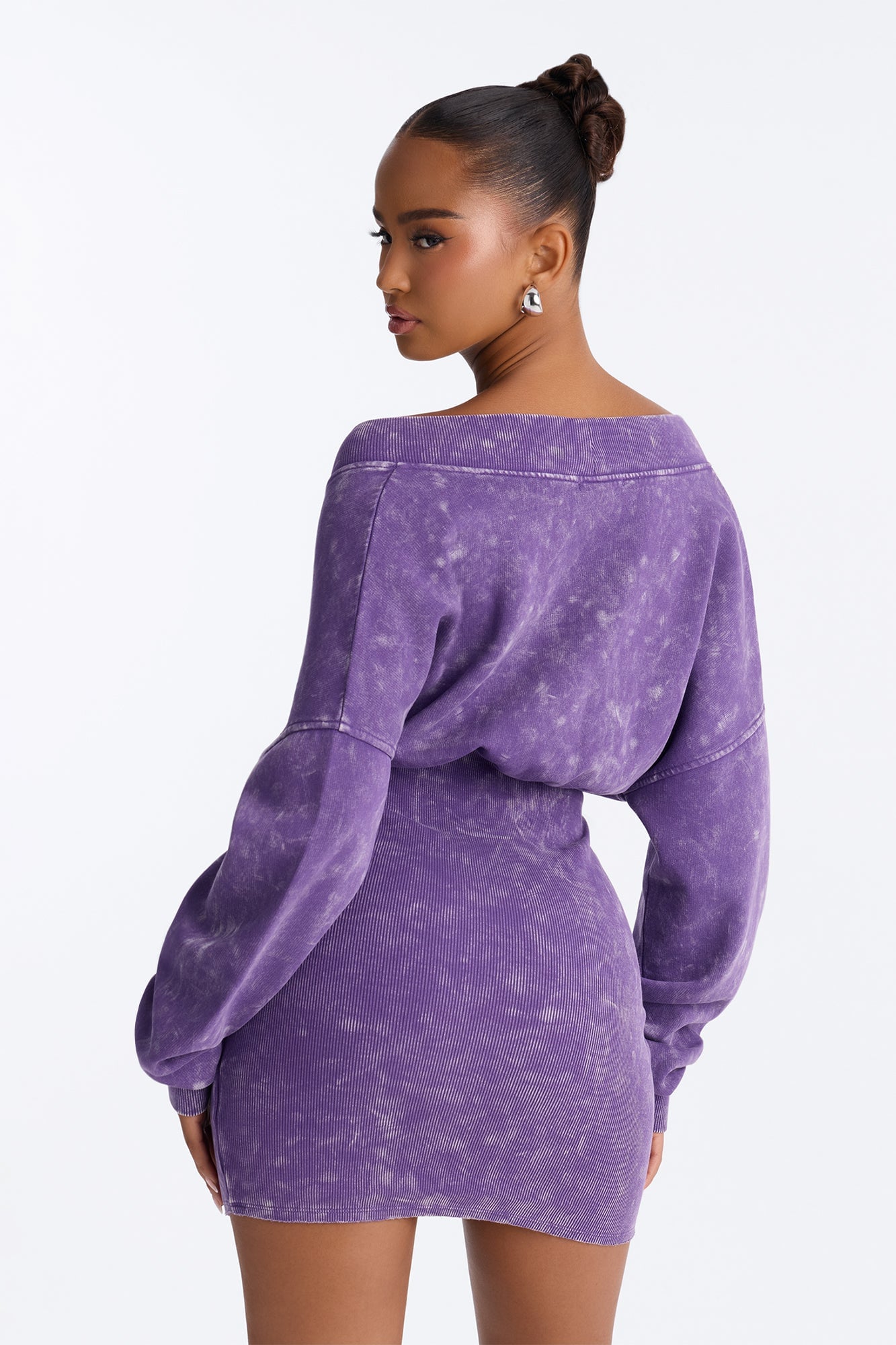 Amara Fleece Off Shoulder Sweatshirt Mini Dress - Purple image 7