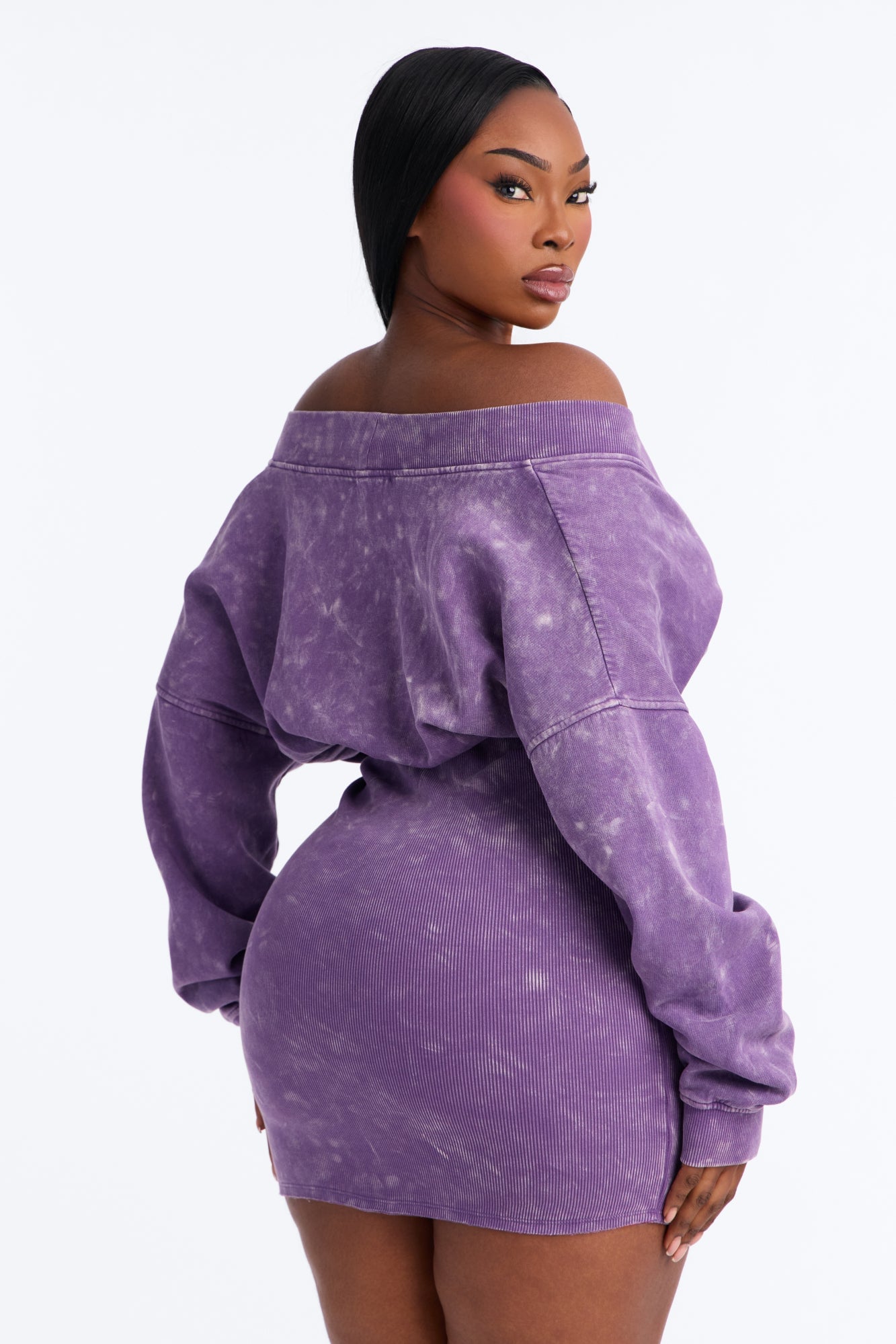 Amara Fleece Off Shoulder Sweatshirt Mini Dress - Purple image 4