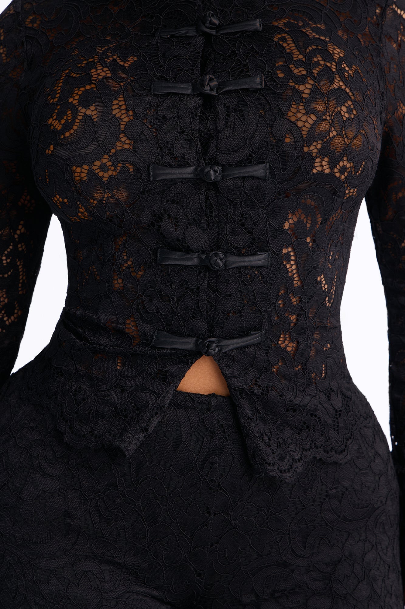 Le Fleur Lace Long Sleeve Capri Set - Black image 7