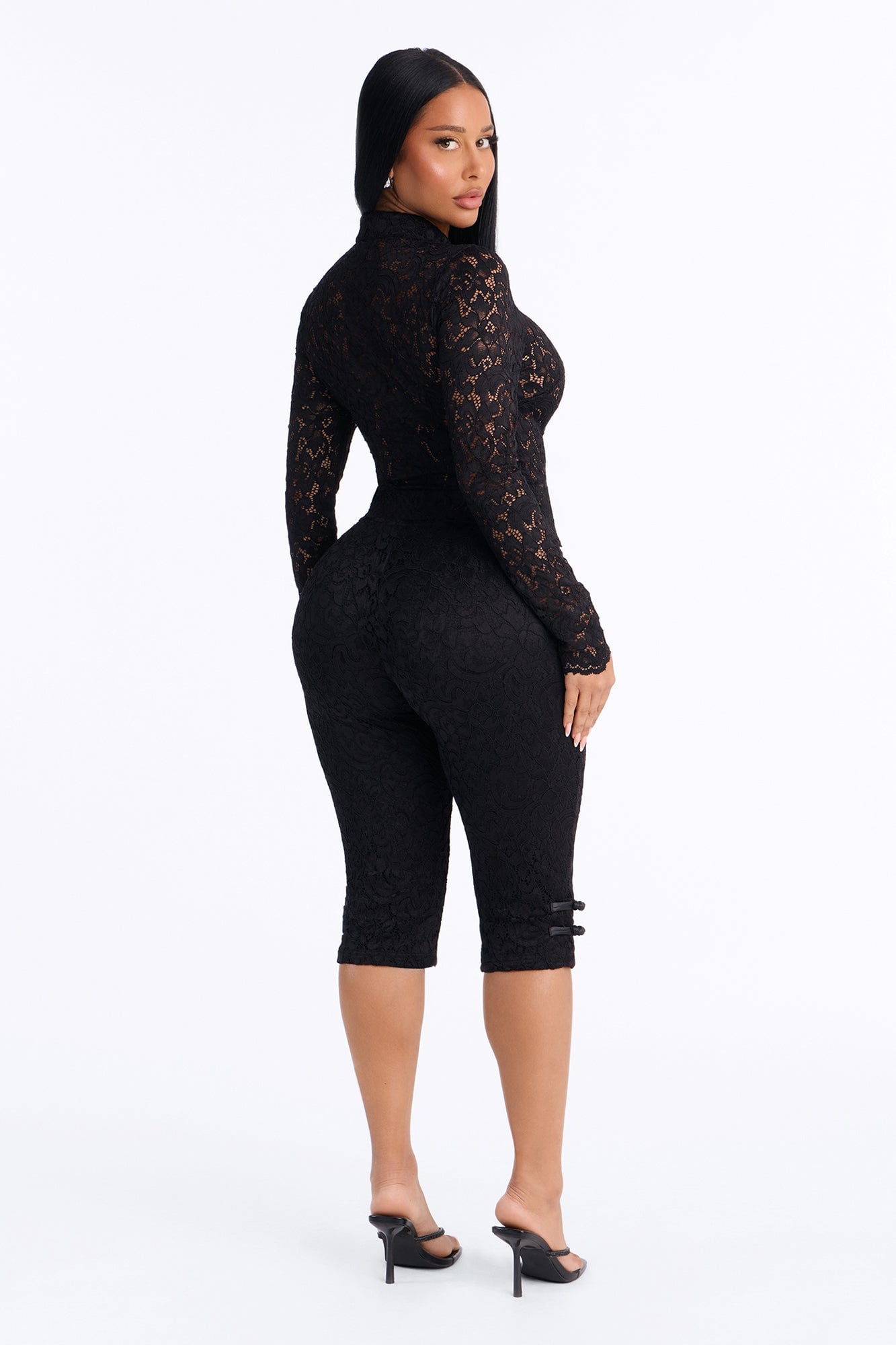 Le Fleur Lace Long Sleeve Capri Set - Black image 8