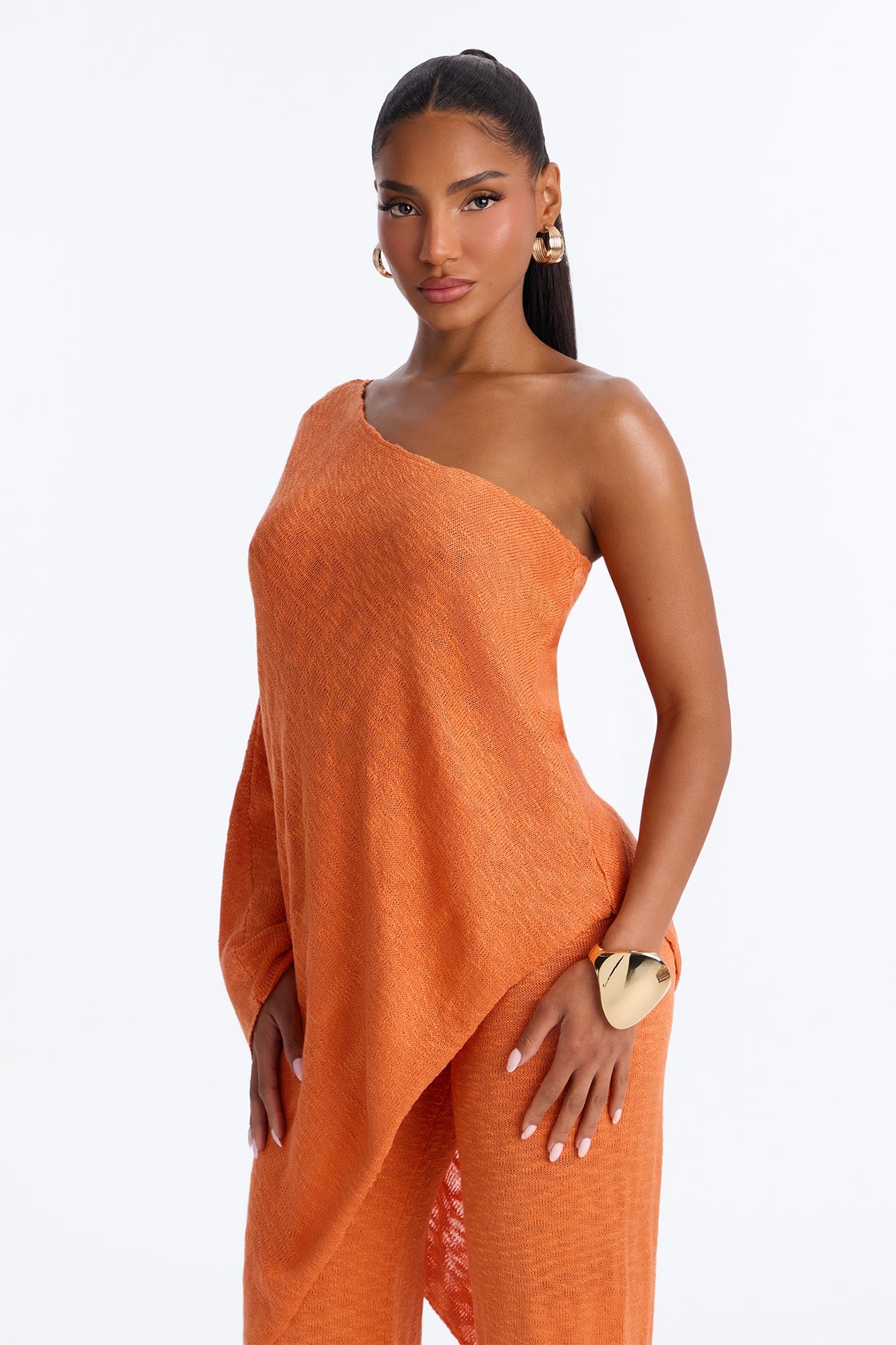 Solia One Shoulder Sweater Pant Set - Orange image 2