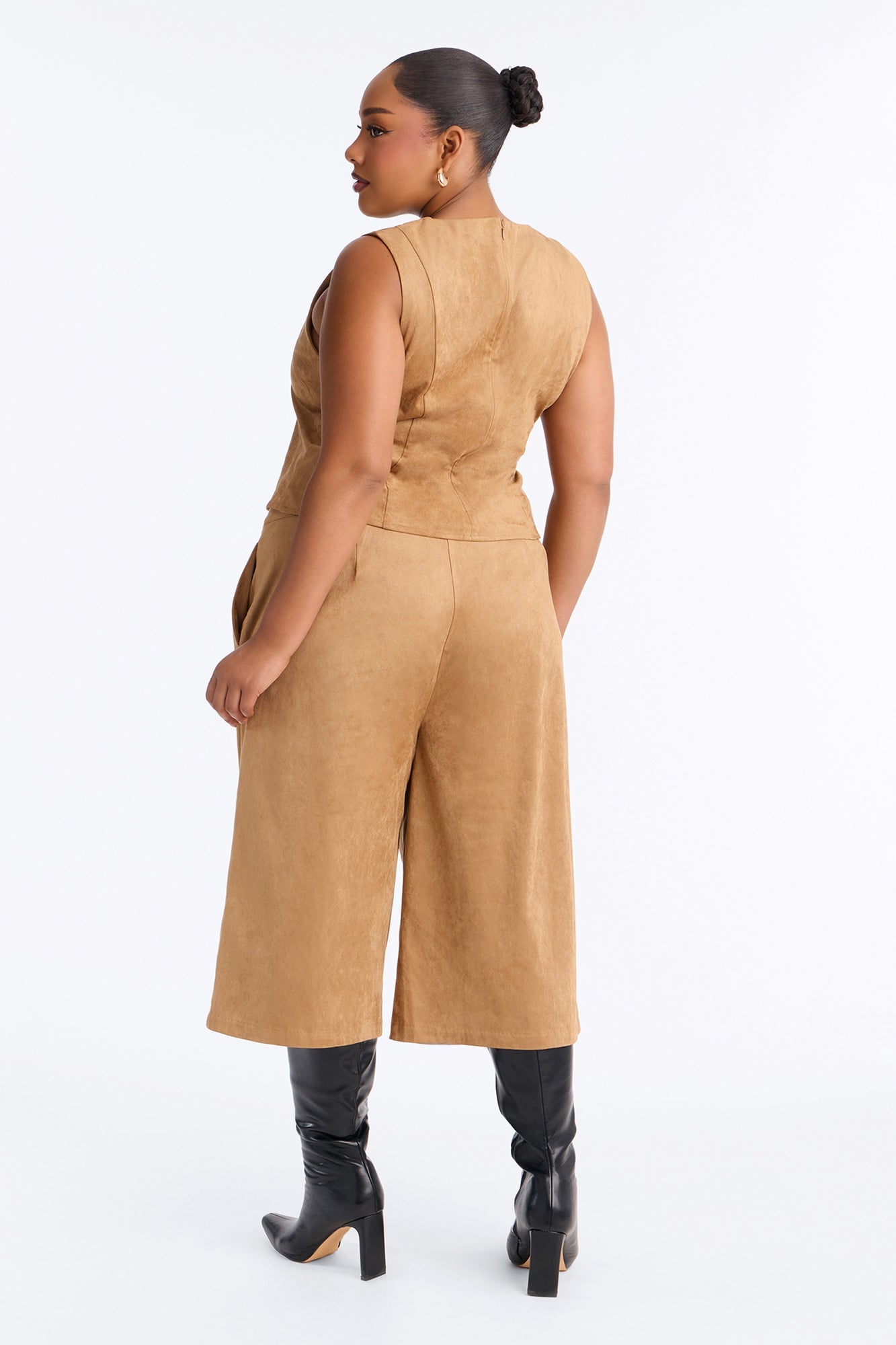 Sasha Faux Suede Bermuda Short Set - Camel image 4
