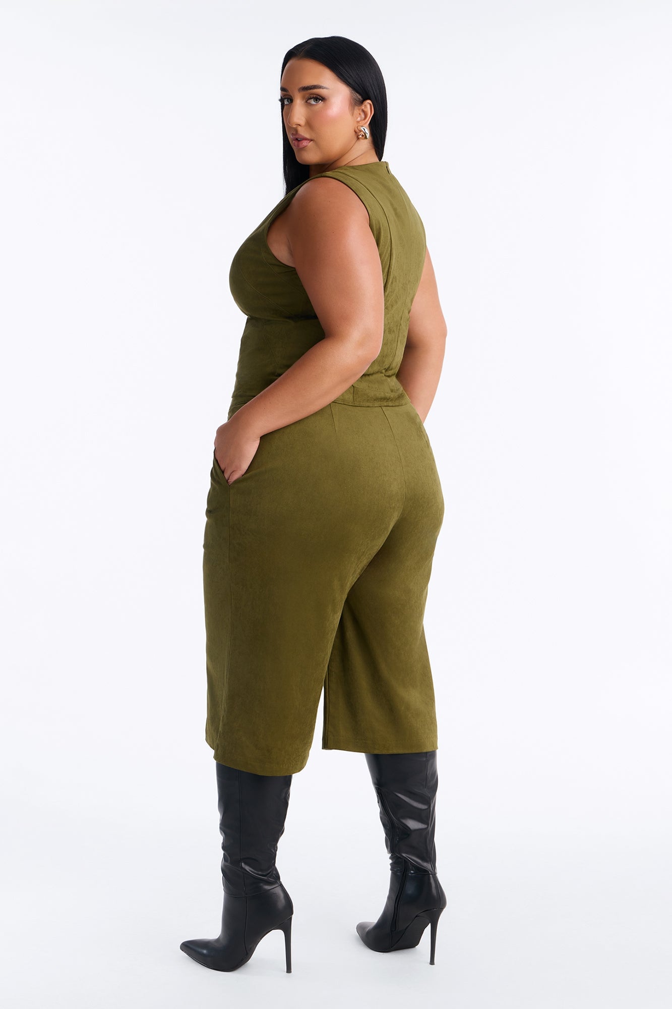 Sasha Faux Suede Bermuda Short Set - Olive image 4