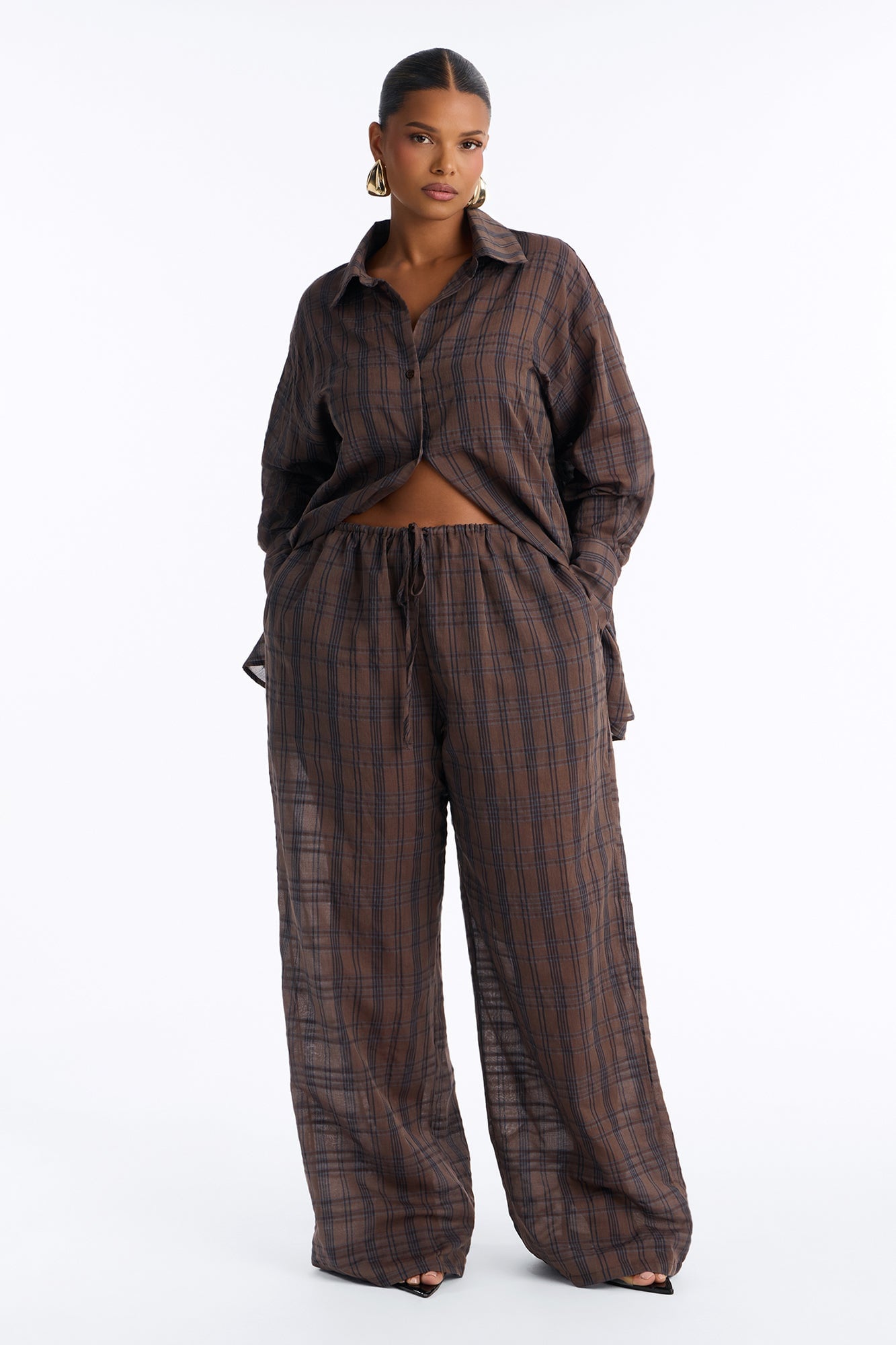 Parkside Plaid Pant Set - Brown image 1