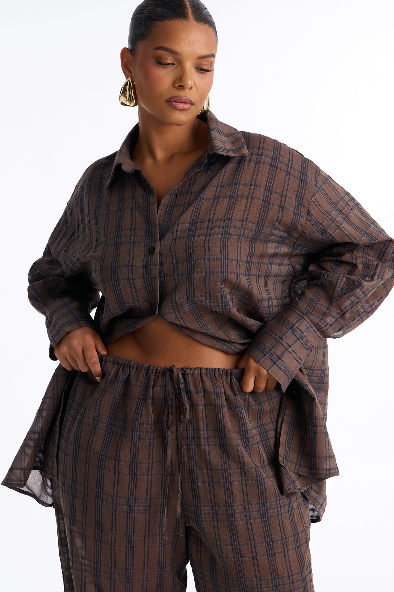 Parkside Plaid Pant Set - Brown image 3