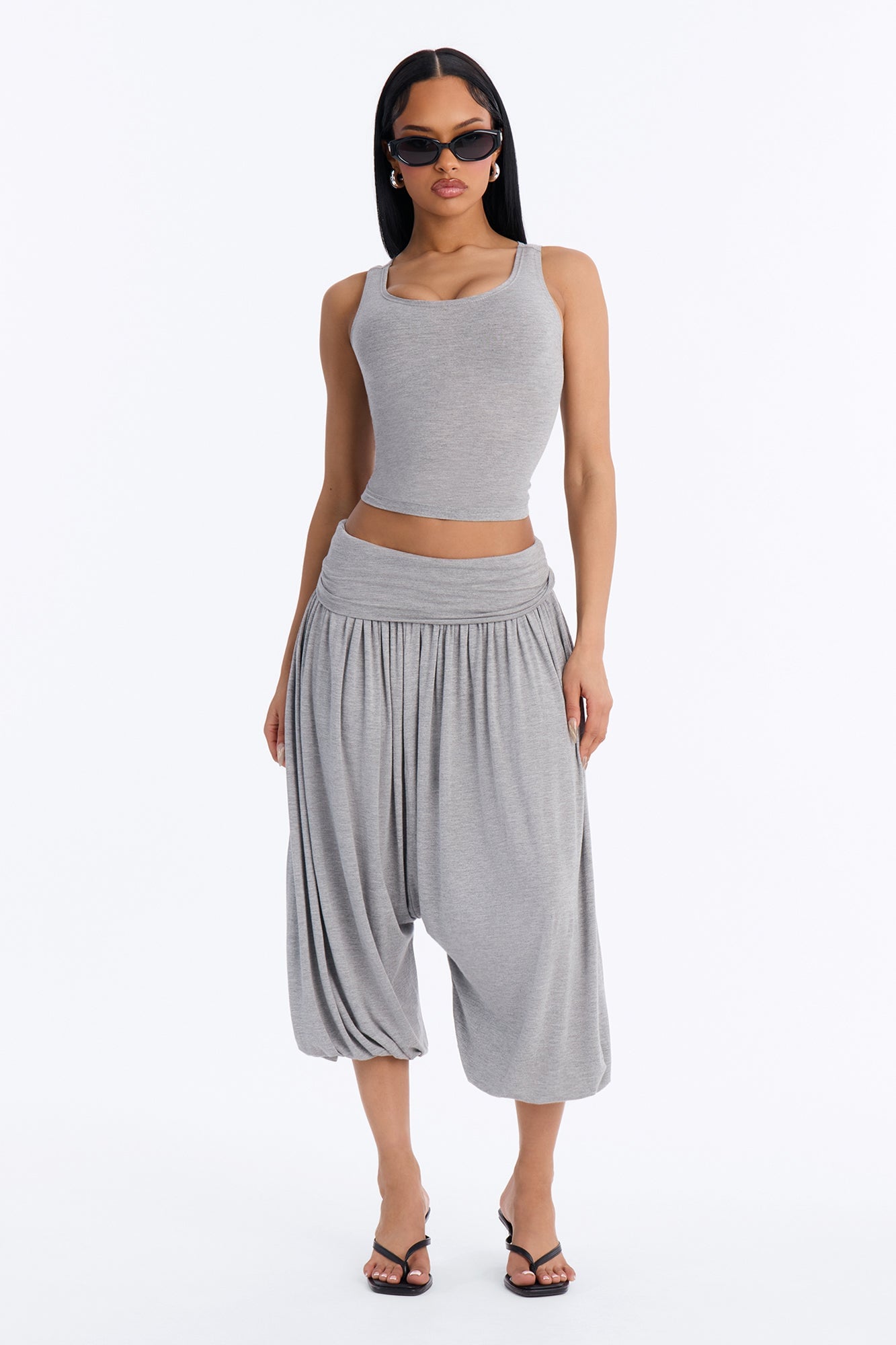 Moonchild Cropped Balloon Pant Set - Heather Grey image 4