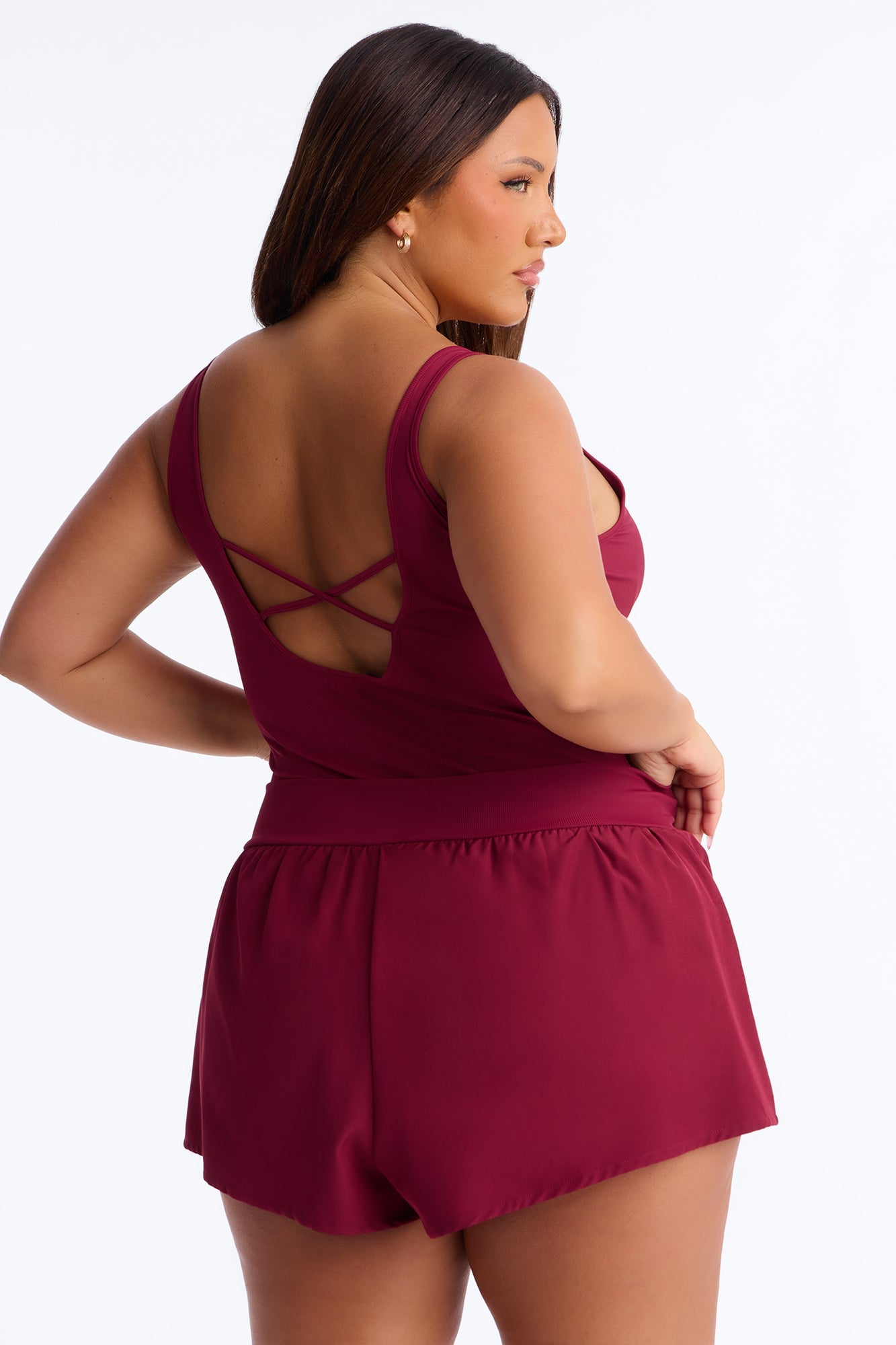 Tennis Court Baddie Sleeveless Windbreak Short Romper - Burgundy image 4