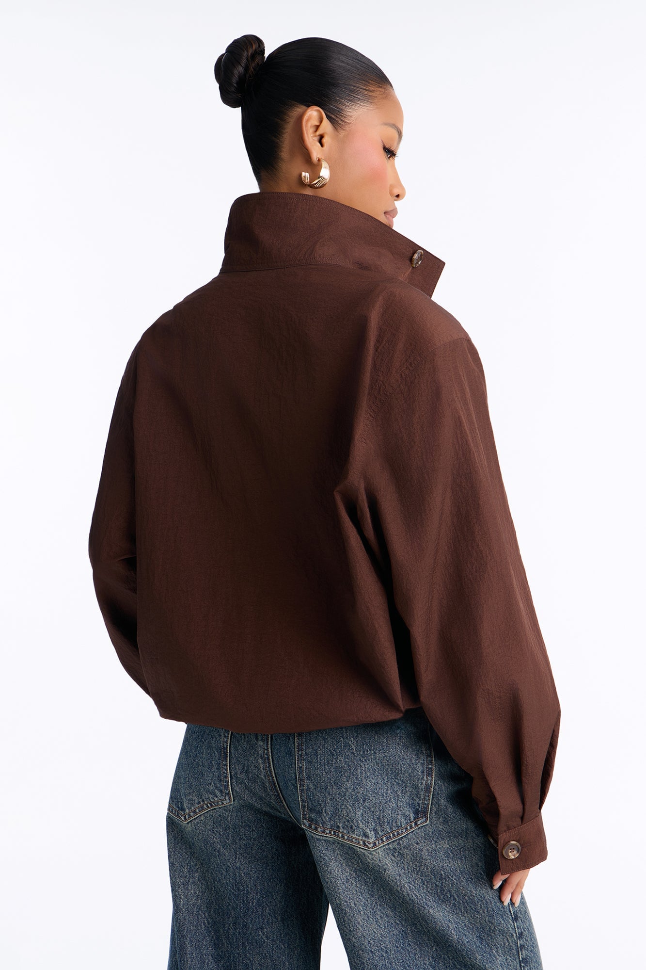 Pretty Chill Funnel Neck Windbreaker - Chocolate image 9