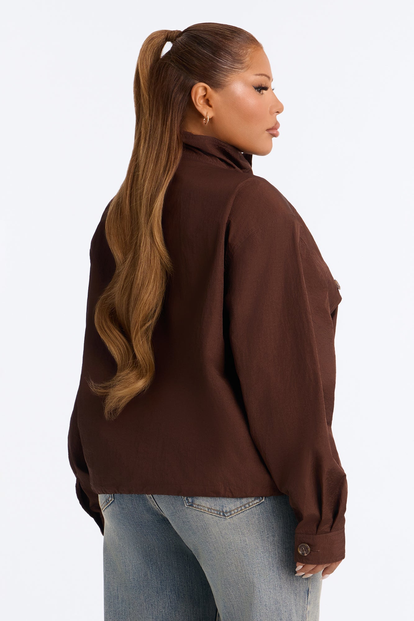 Pretty Chill Funnel Neck Windbreaker - Chocolate image 4