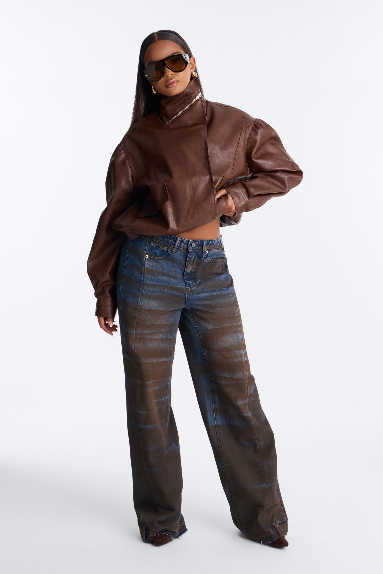 She's The Muse Faux Leather Bomber Jacket - Brown image 6