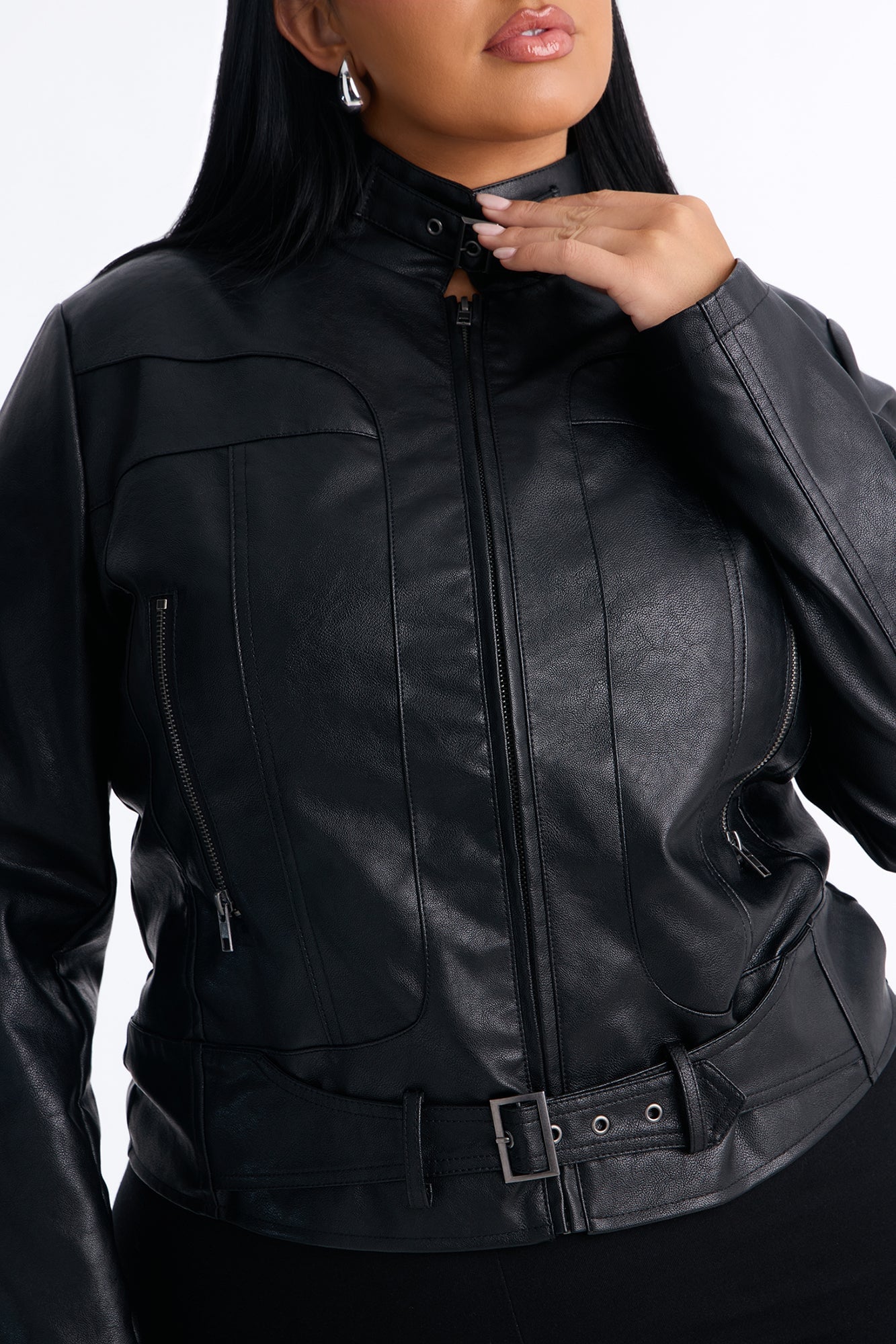 Stay Fierce Fitted Belted Moto Jacket - Black image 3