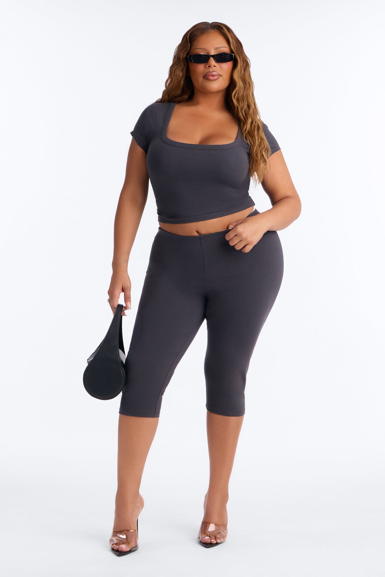 Quinn Low Rise Pedal Pusher Capri Legging - Charcoal image 2