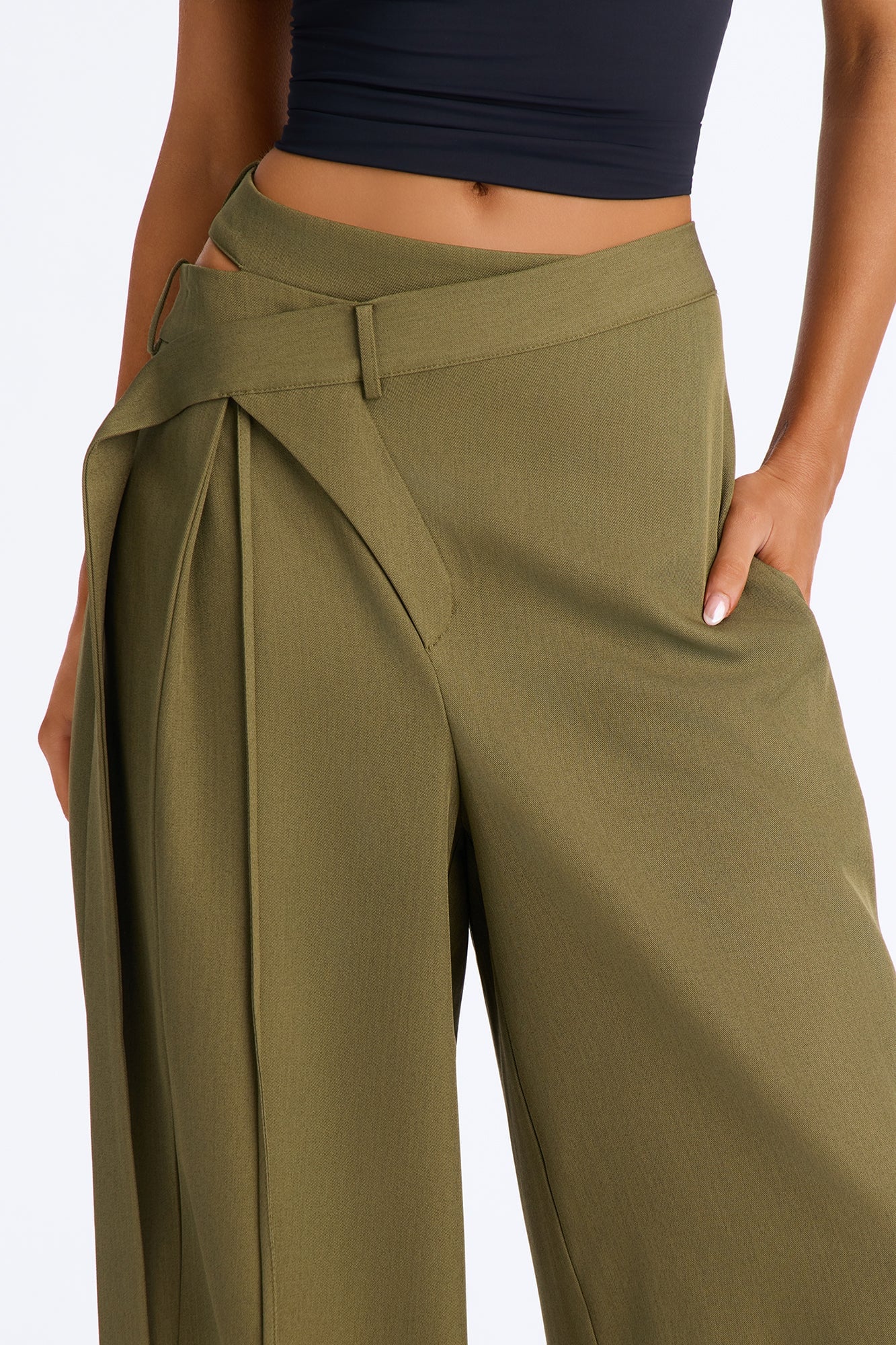 All Wrapped Up Cutout Wide Leg Trousers - Olive image 7