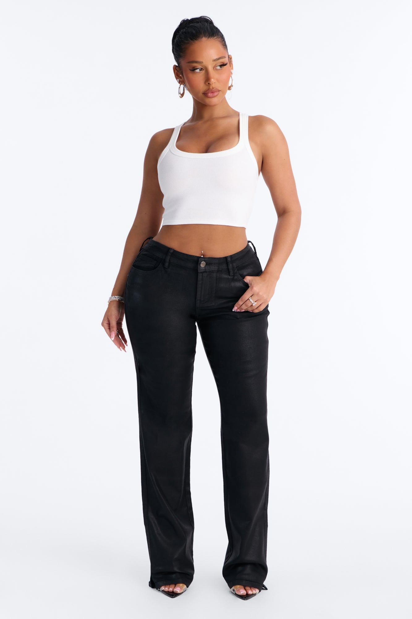 Candice Coated Low Rise Split Hem Skinny Pant - Black image 6