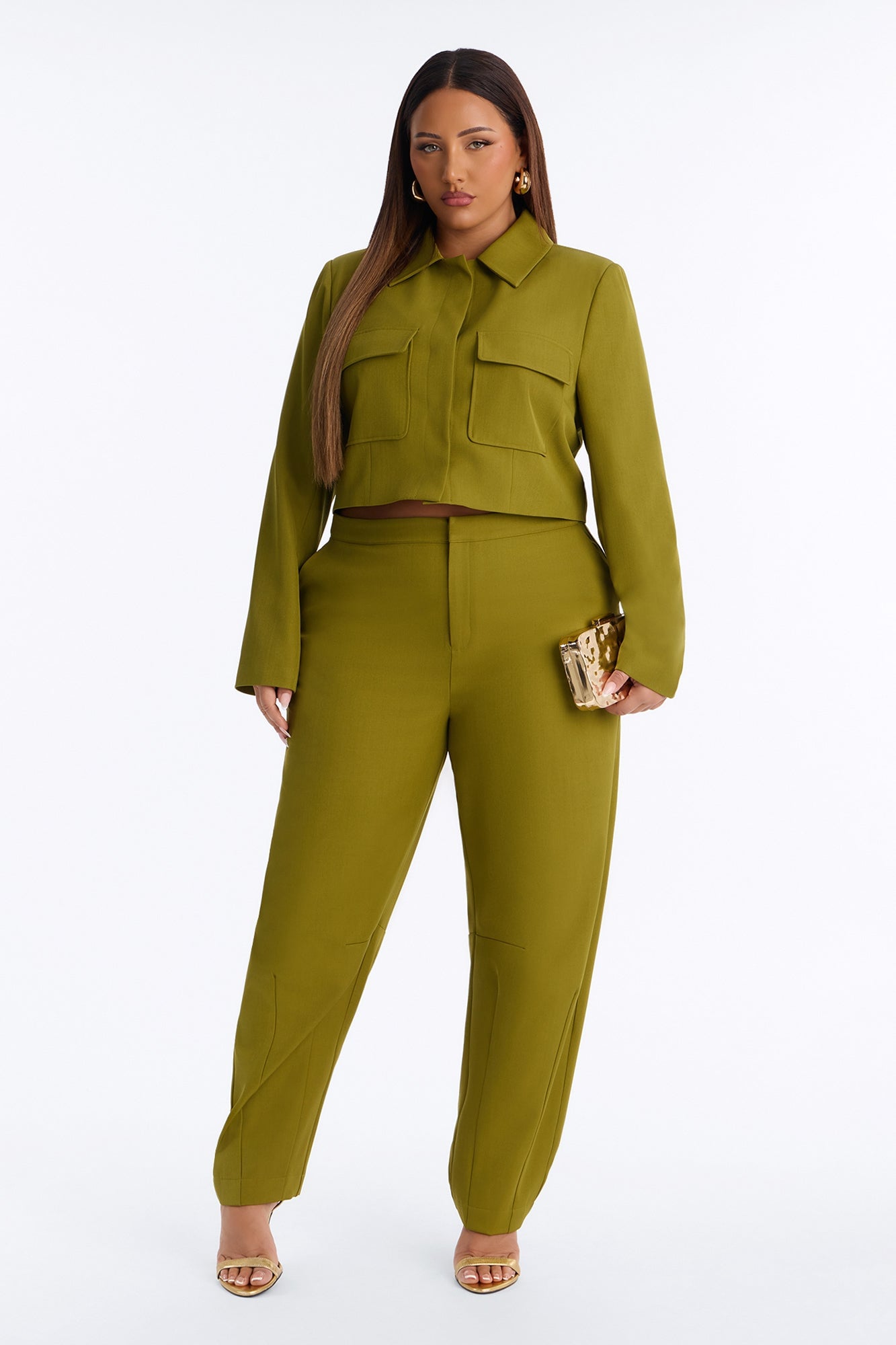Naomi Boxy Cropped Notch Collar Pocket Blazer - Chartreuse image 2