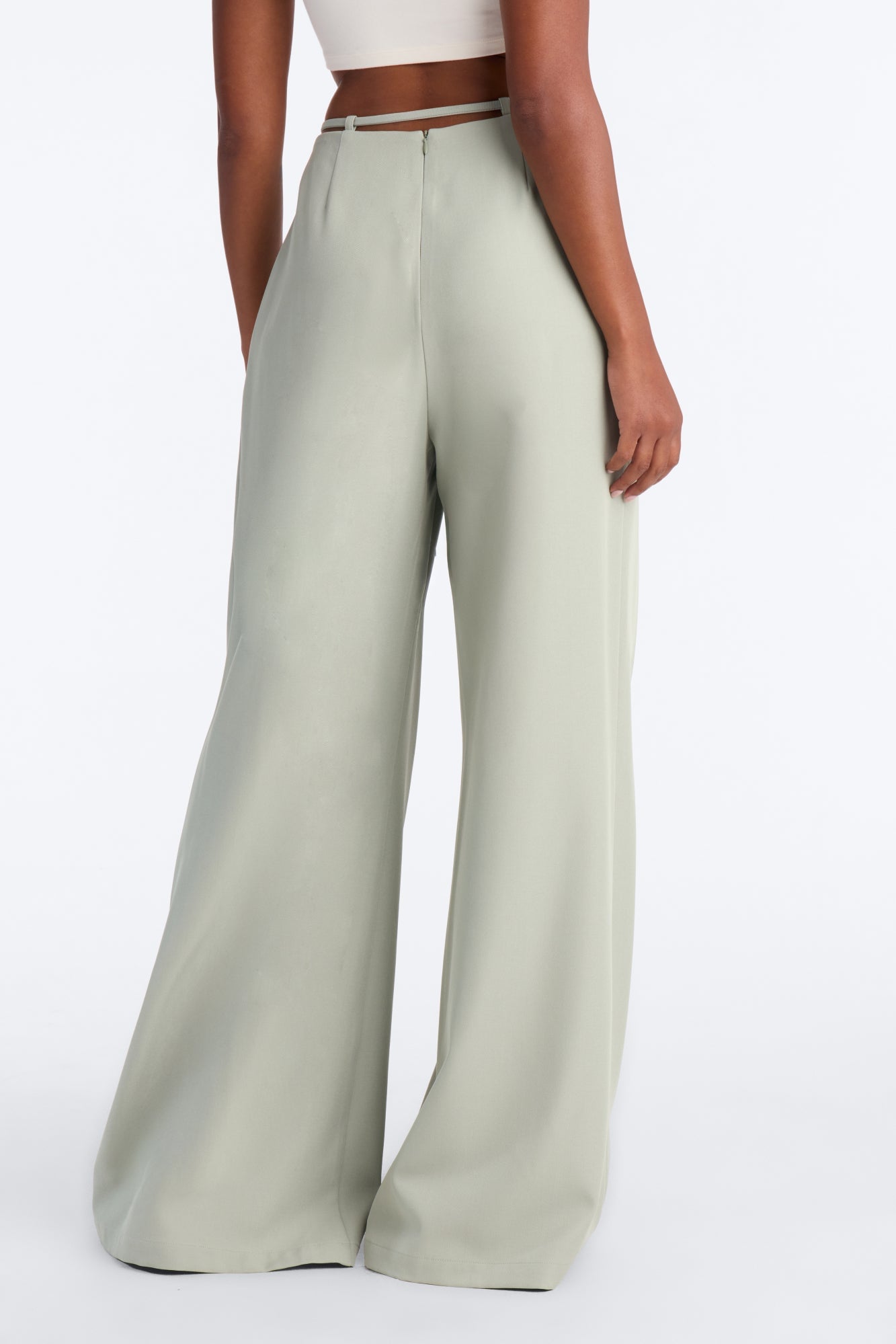 Halle High Rise Tie Waist Pleated Trouser - Sage image 11
