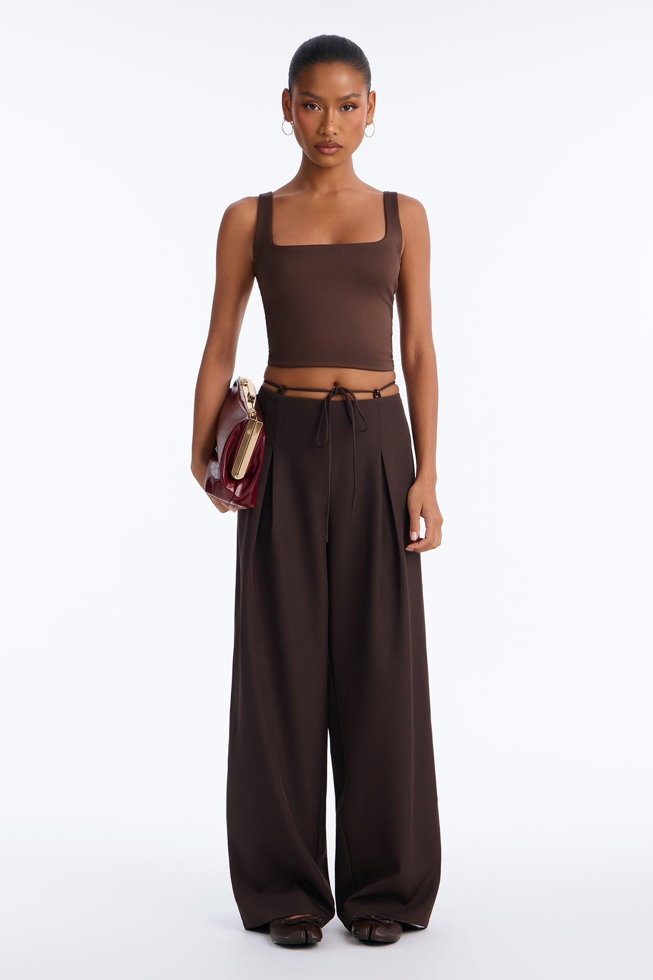 Malibu Tie Waist Wide Leg Trouser - Chocolate image 5