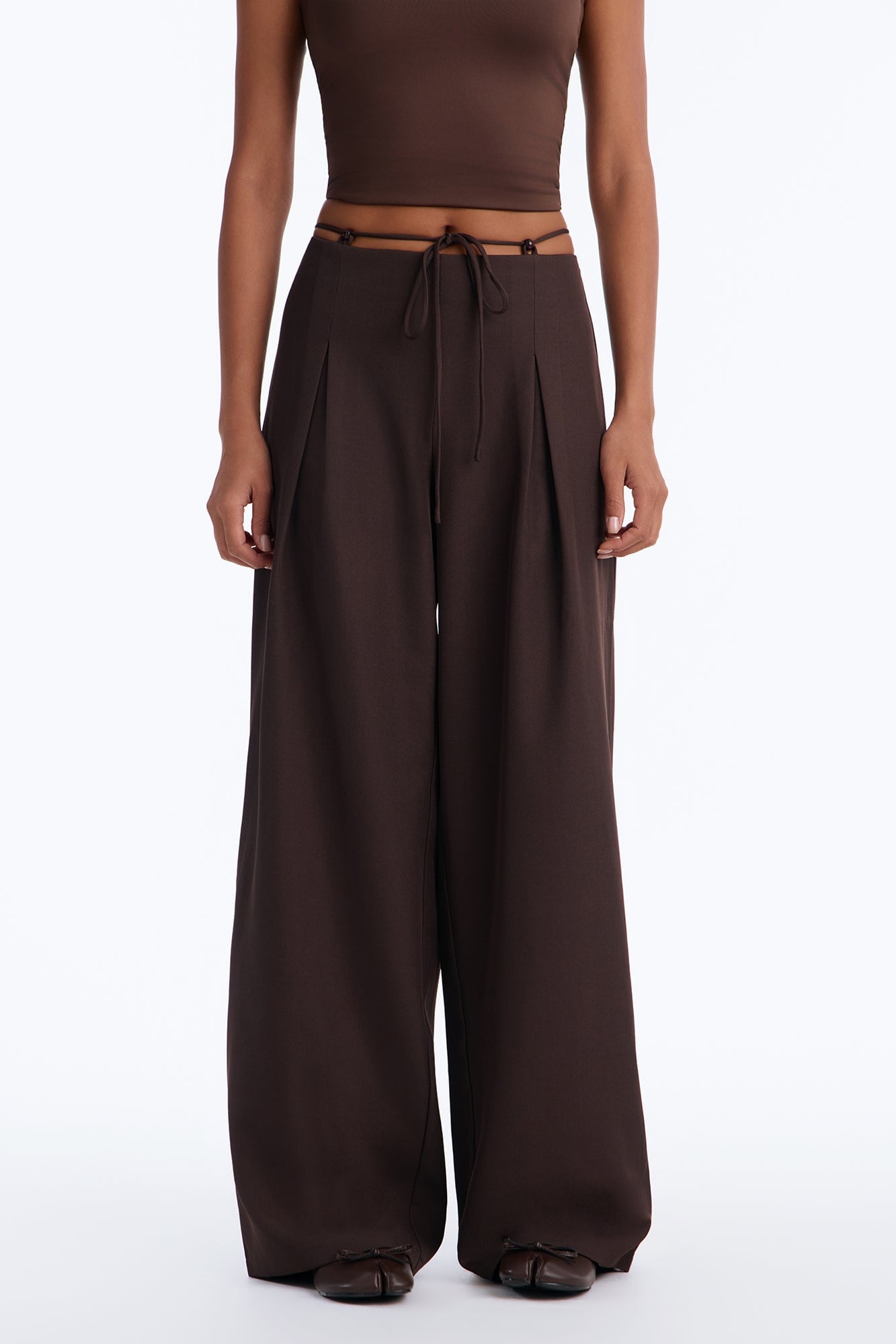 Malibu Tie Waist Wide Leg Trouser - Chocolate image 6
