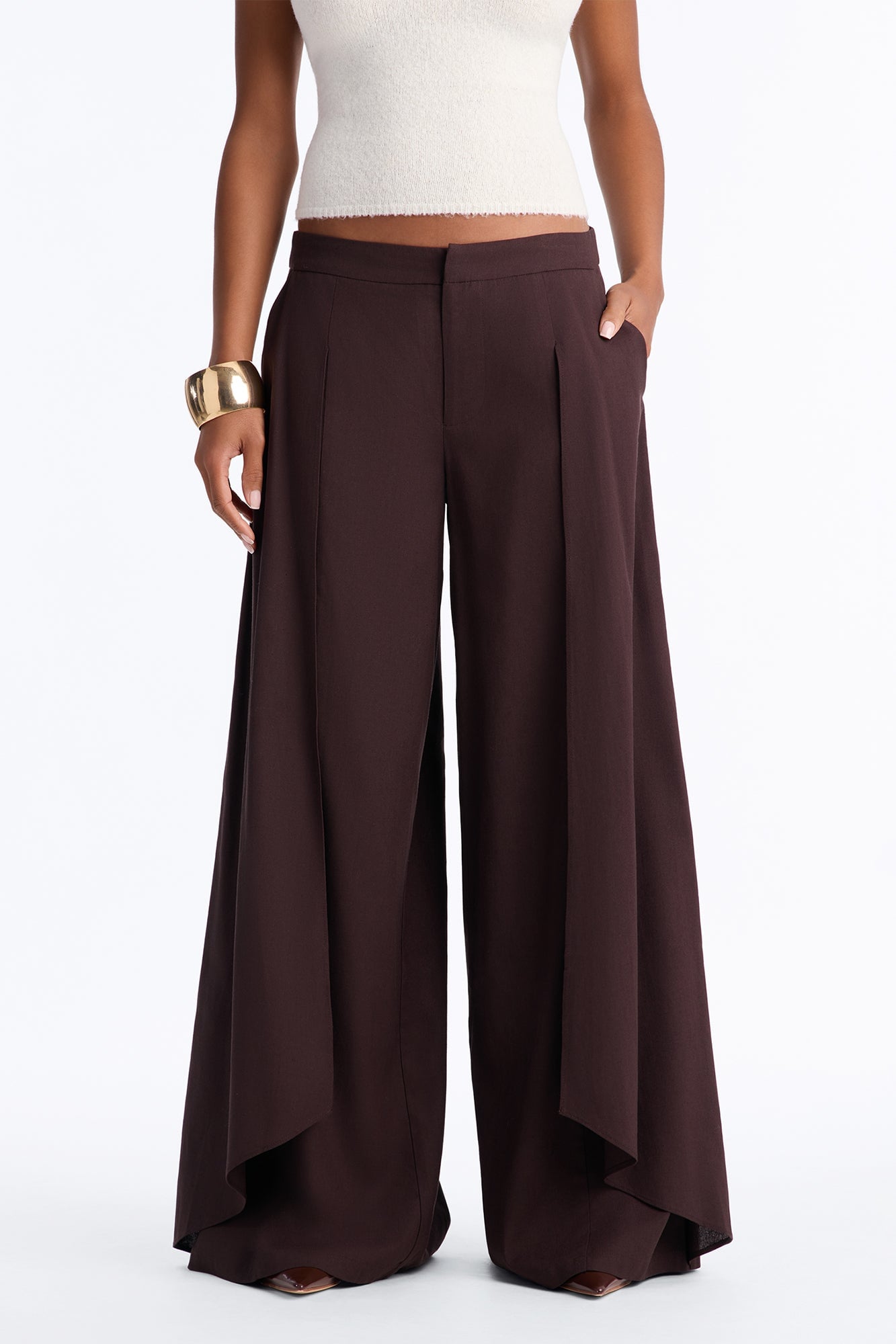 Isabella Low Rise Linen Paneled Pant - Chocolate image 6