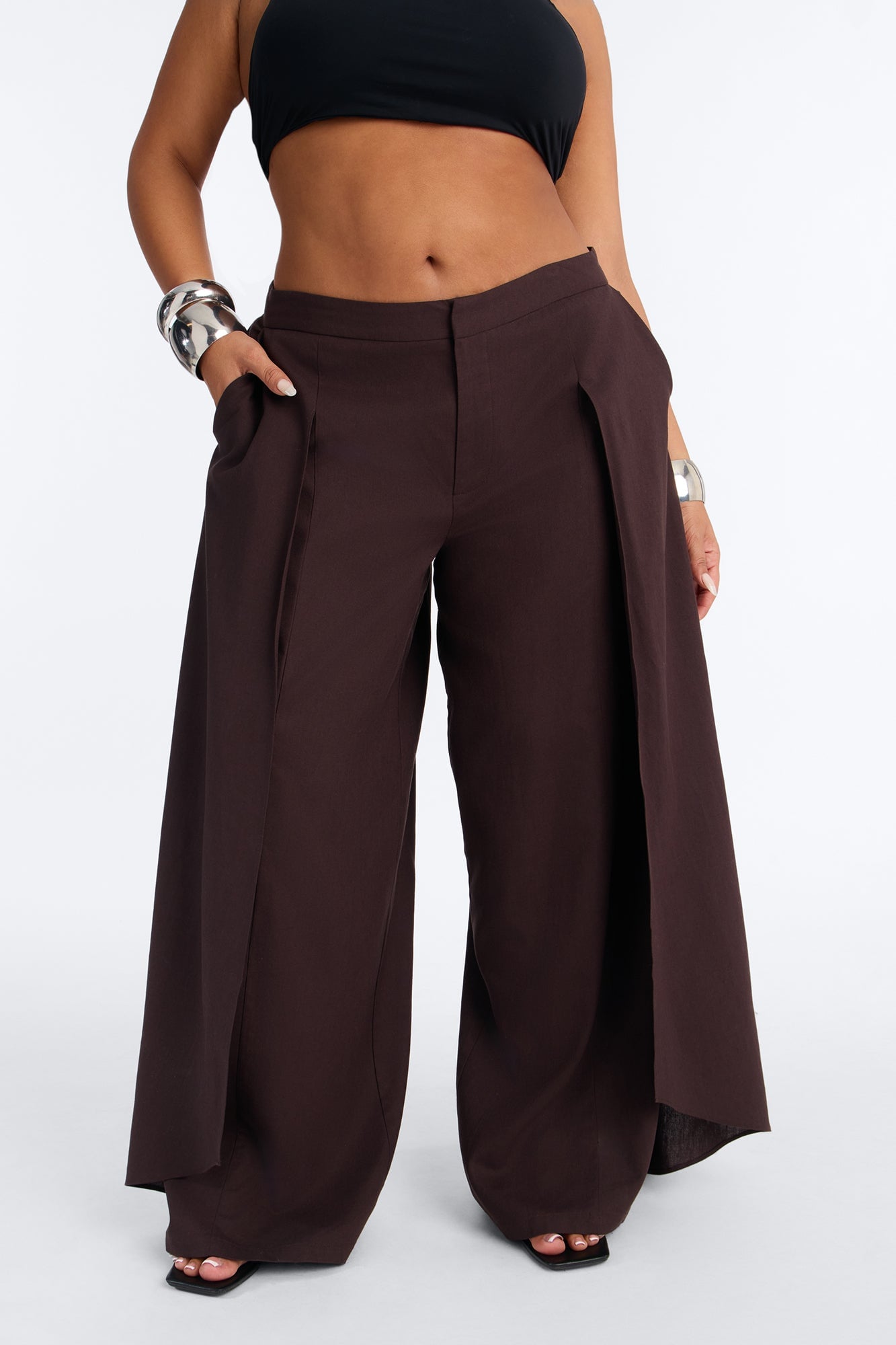 Isabella Low Rise Linen Paneled Pant - Chocolate image 1